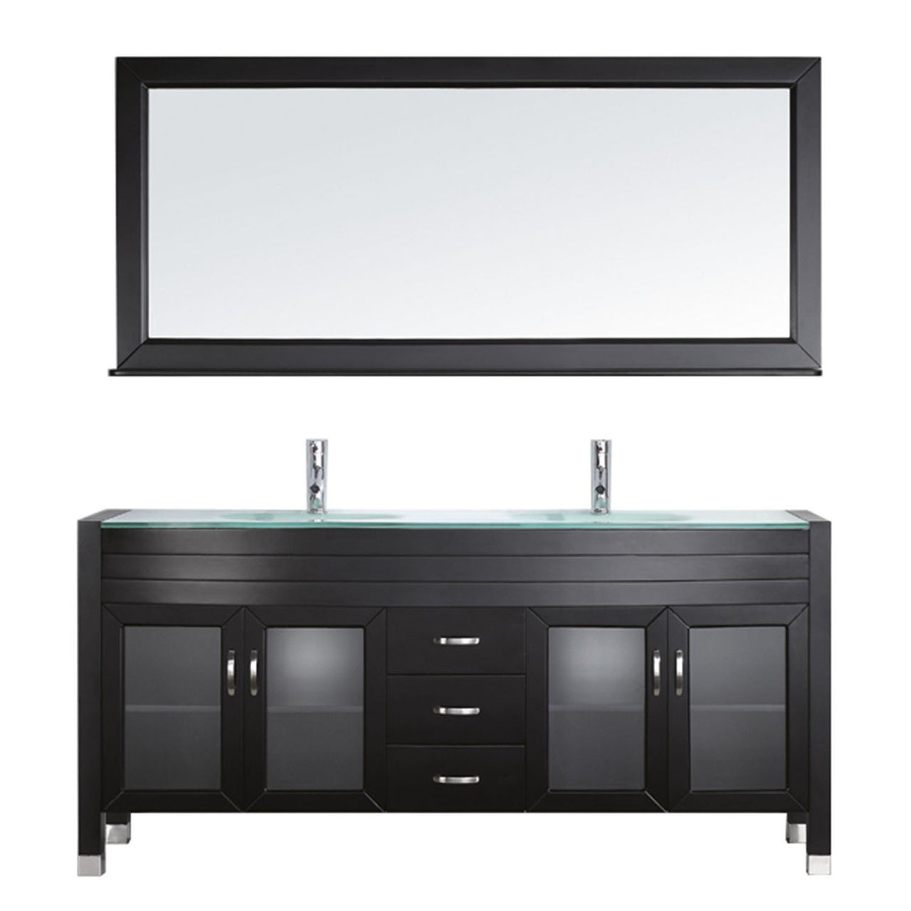 Virtu USA Ava 71" Double Round Sink Espresso Top Vanity with Polished Chrome Faucet and Mirror Vanity Virtu USA 