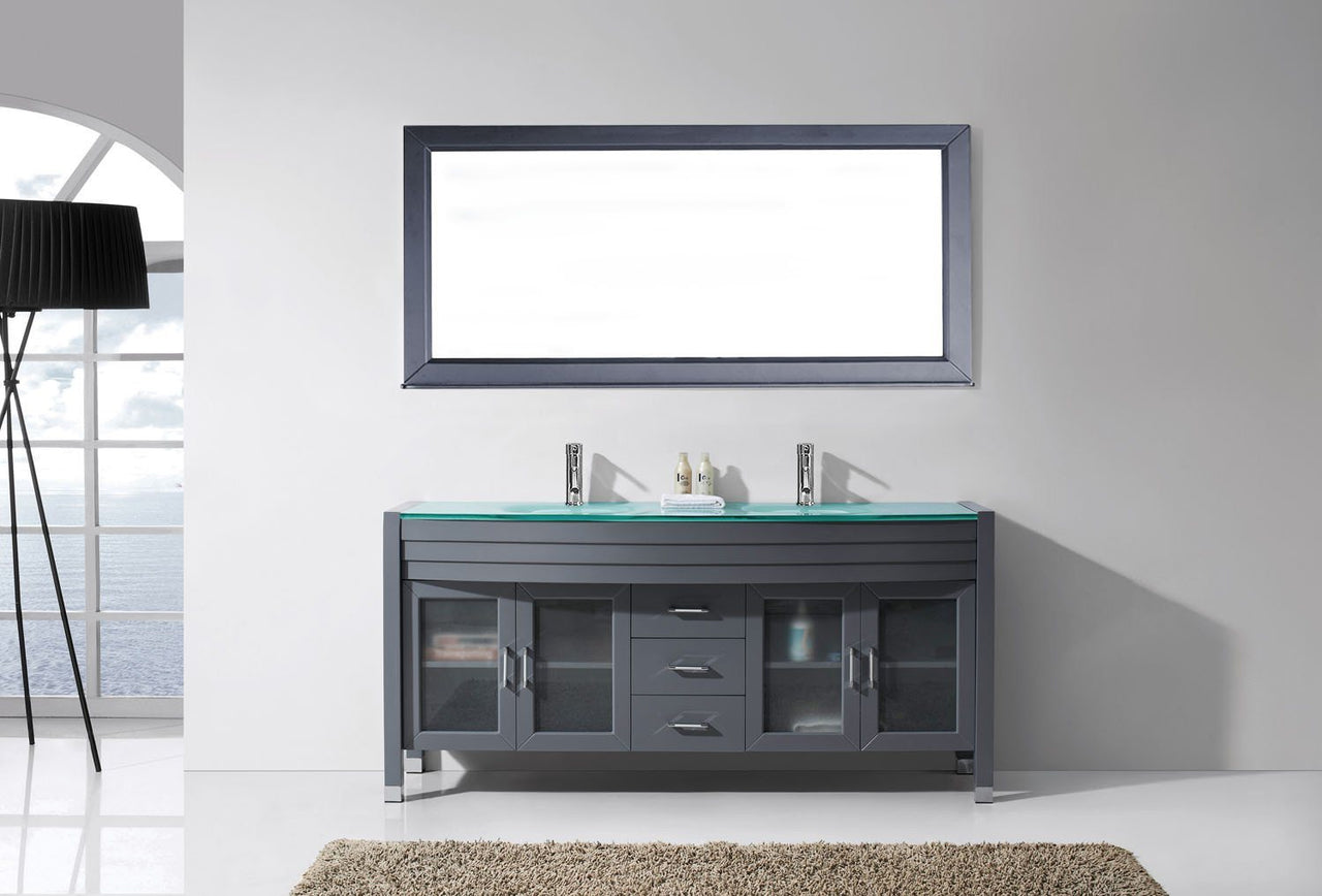 Virtu USA Ava 71" Double Round Sink Grey Top Vanity in Grey with Polished Chrome Faucet and Mirror Vanity Virtu USA 
