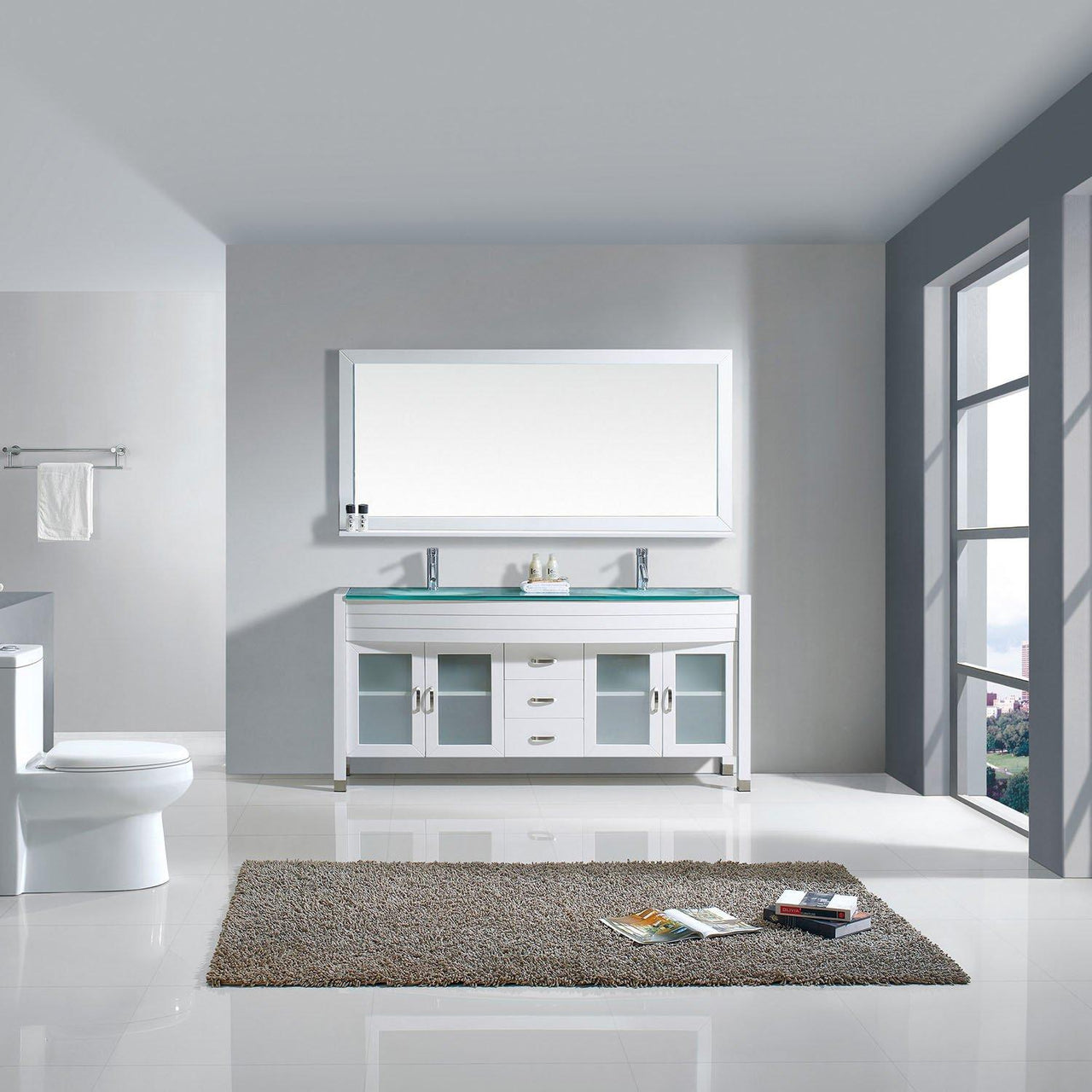 Virtu USA Ava 71" Double Round Sink White Top Vanity with Brushed Nickel Faucet and Mirror Vanity Virtu USA 