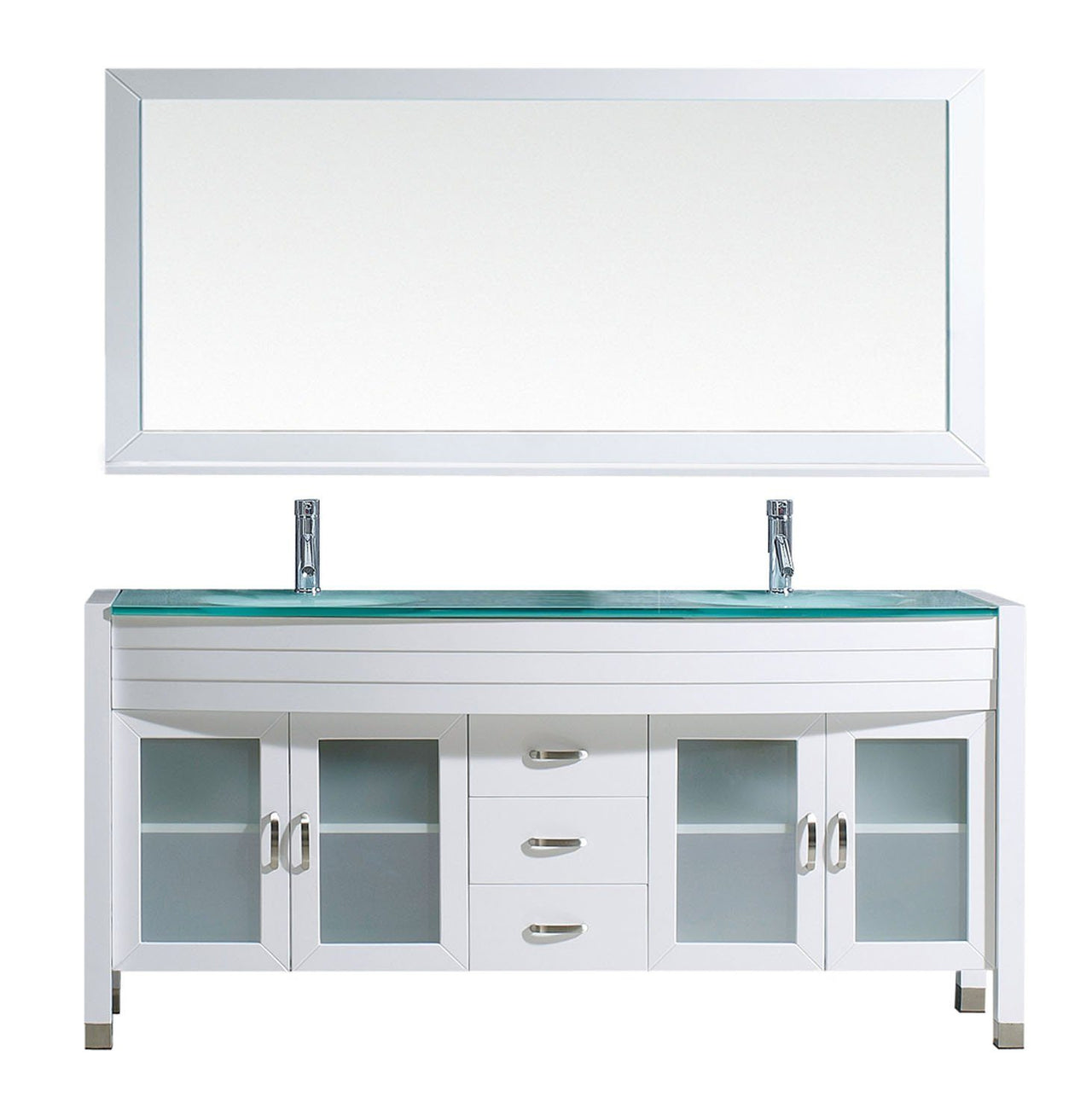 Virtu USA Ava 71" Double Round Sink White Top Vanity with Brushed Nickel Faucet and Mirror Vanity Virtu USA 
