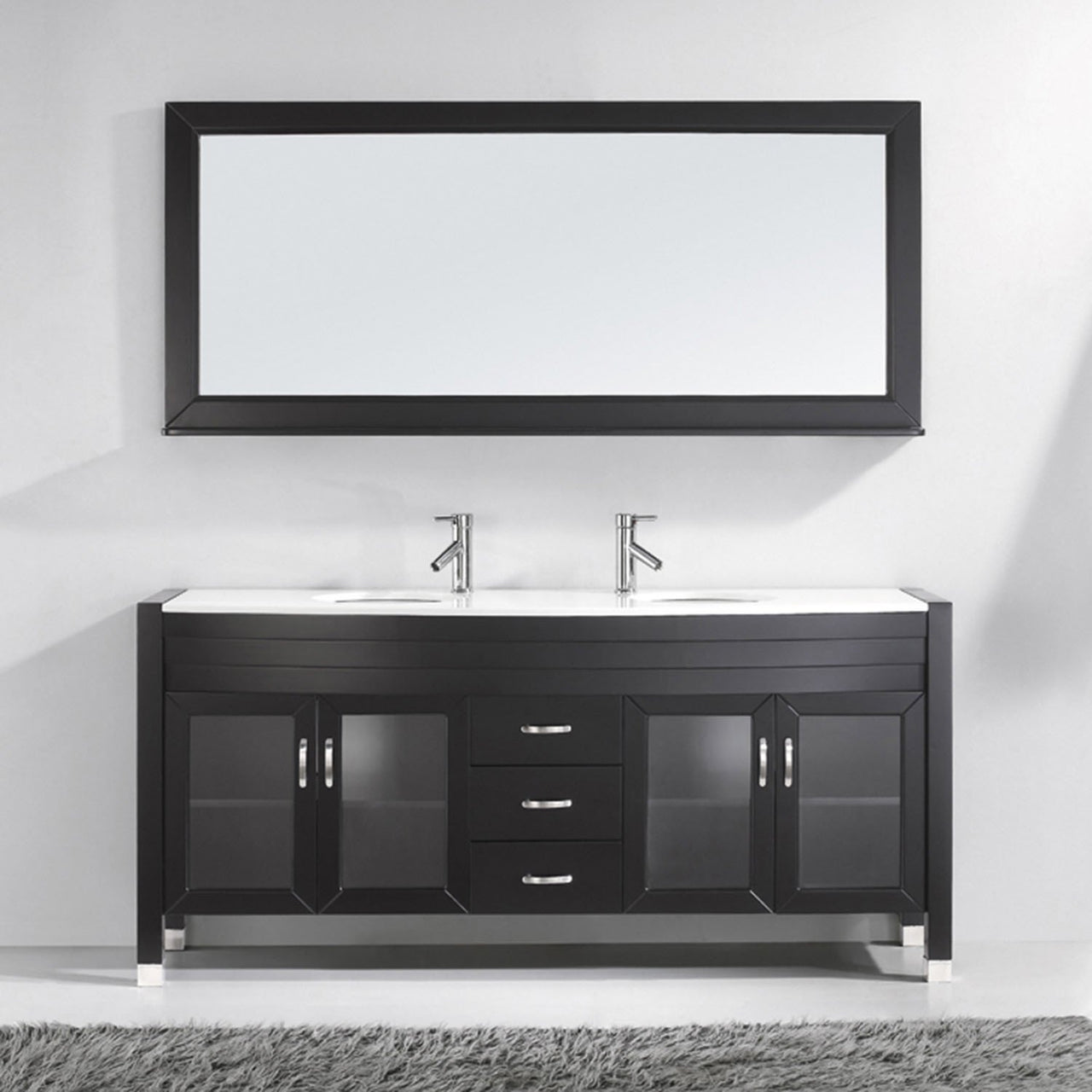 Virtu USA Ava 71" Double Round Sink Espresso Top Vanity with Brushed Nickel Faucet and Mirror Vanity Virtu USA 