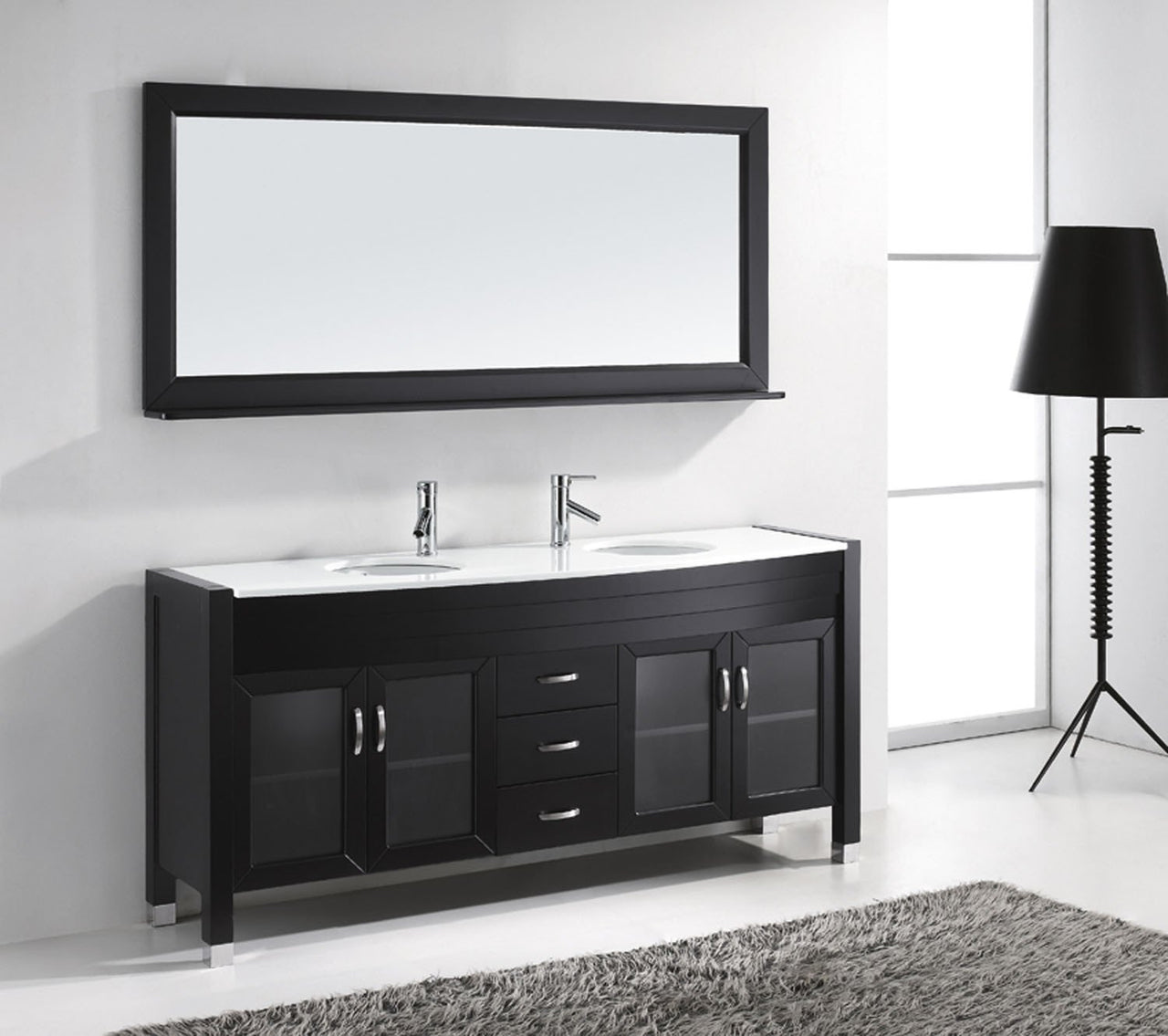 Virtu USA Ava 71" Double Round Sink Espresso Top Vanity with Brushed Nickel Faucet and Mirror Vanity Virtu USA 