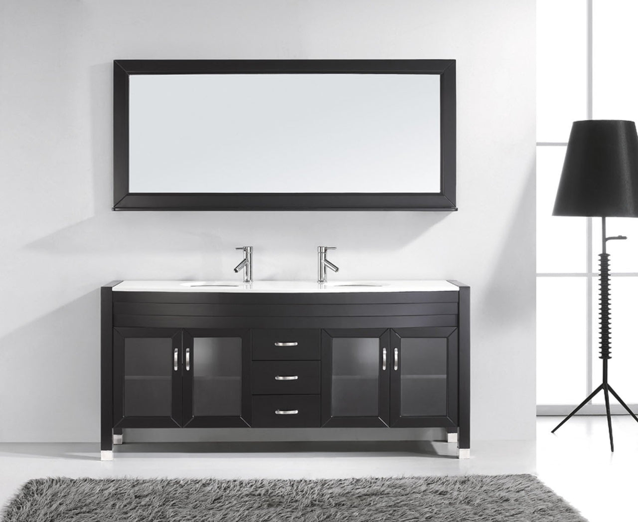 Virtu USA Ava 71" Double Round Sink Espresso Top Vanity with Brushed Nickel Faucet and Mirror Vanity Virtu USA 