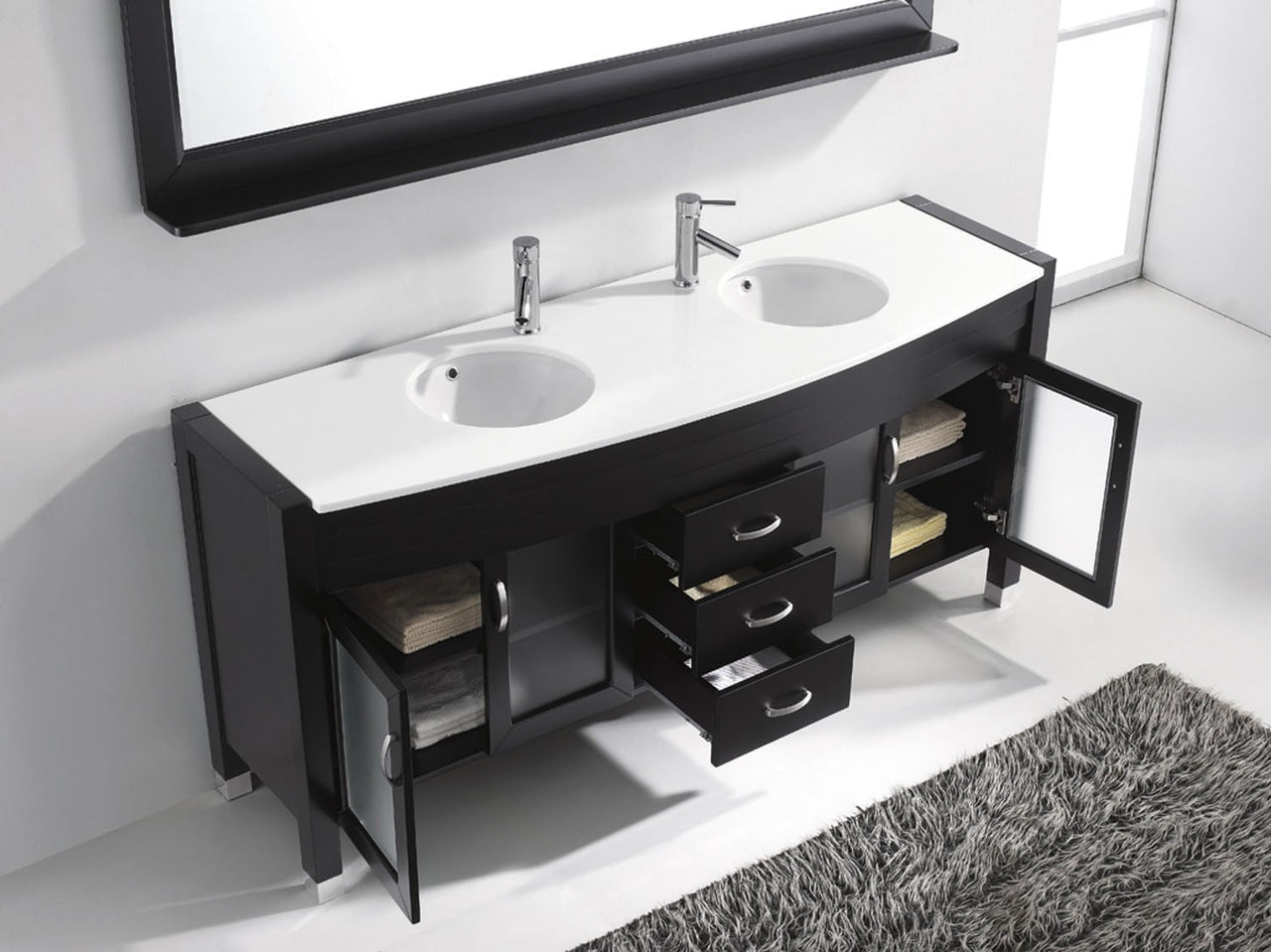 Virtu USA Ava 71" Double Round Sink Espresso Top Vanity with Polished Chrome Faucet and Mirror Vanity Virtu USA 