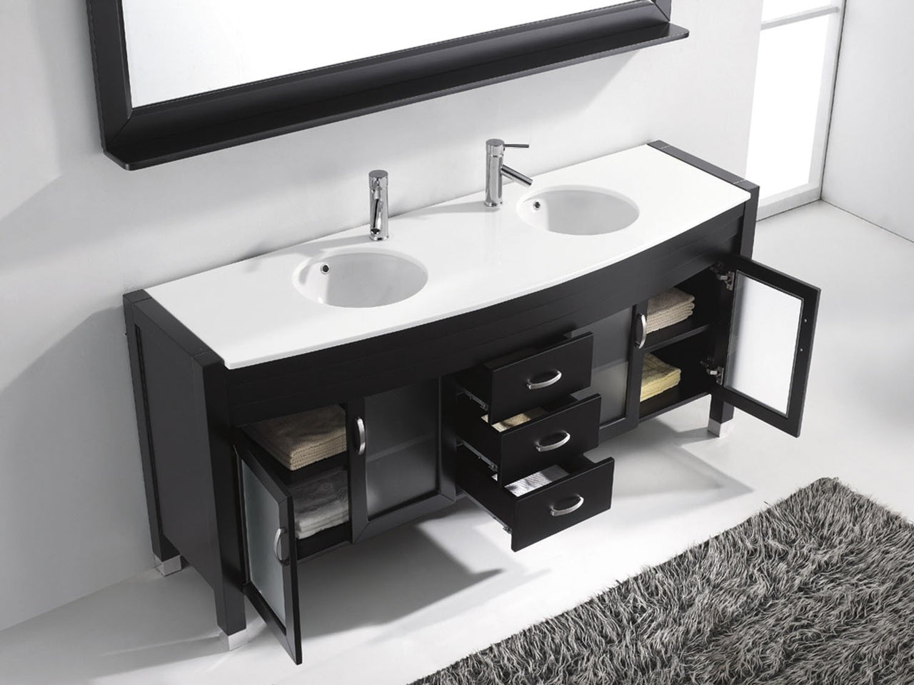 Virtu USA Ava 71" Double Round Sink Espresso Top Vanity with Brushed Nickel Faucet and Mirror Vanity Virtu USA 