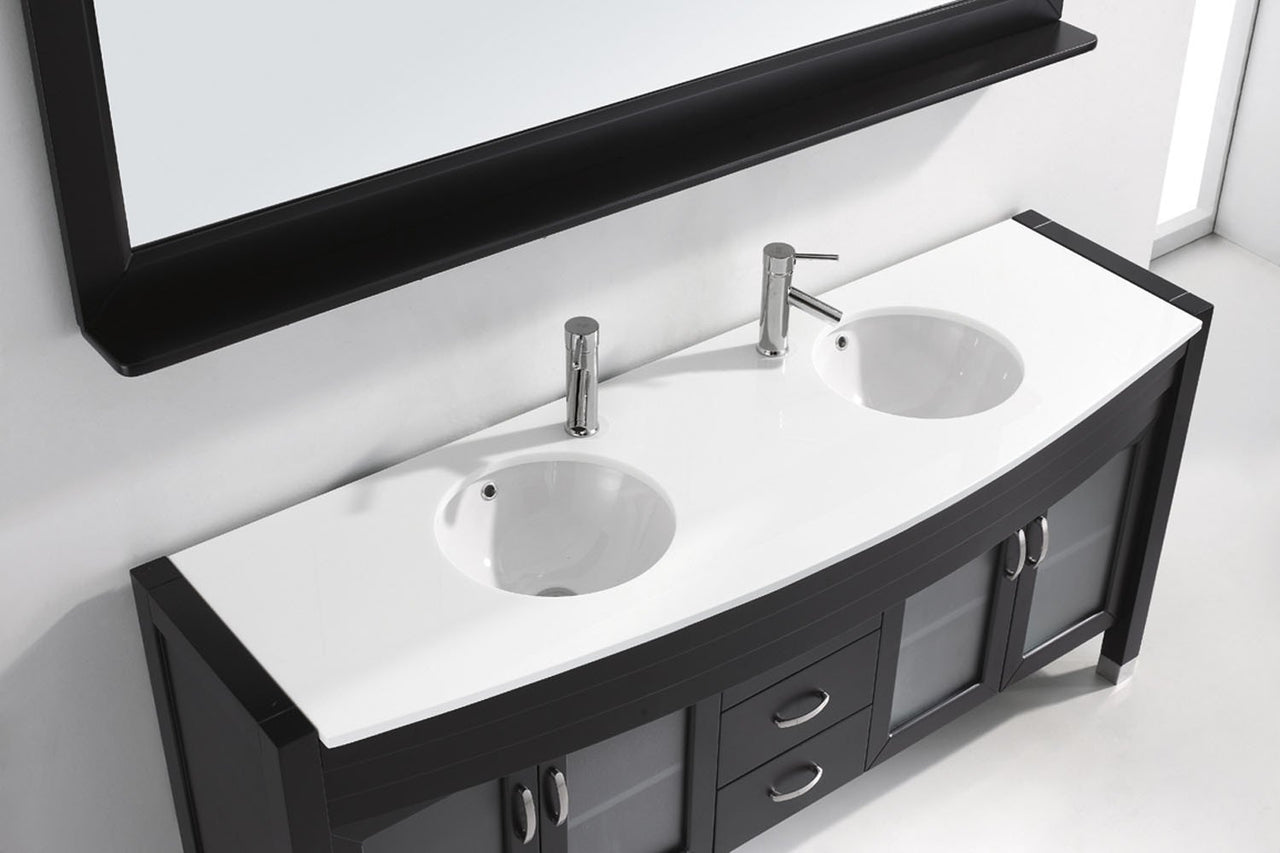 Virtu USA Ava 71" Double Round Sink Espresso Top Vanity with Brushed Nickel Faucet and Mirror Vanity Virtu USA 