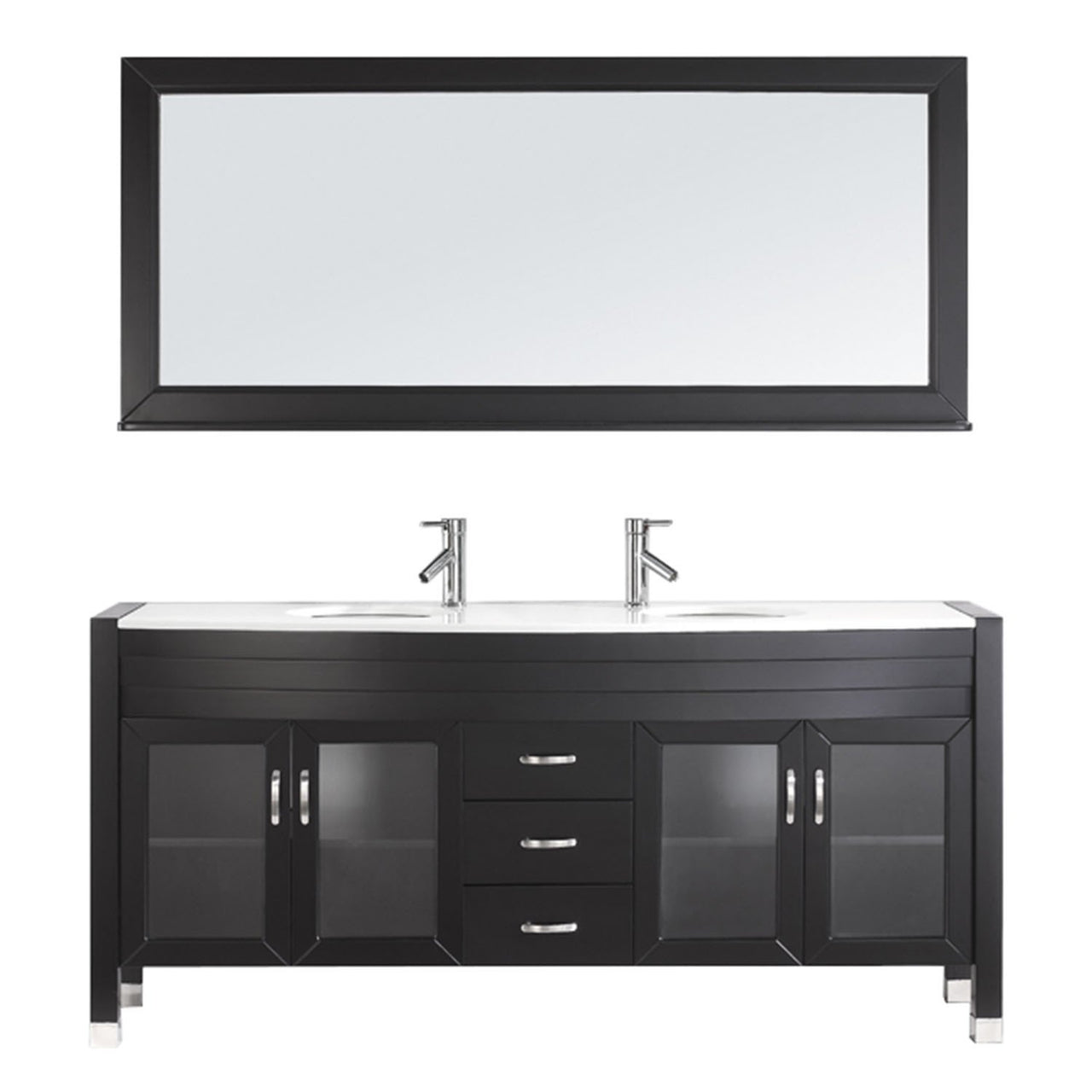 Virtu USA Ava 71" Double Round Sink Espresso Top Vanity with Brushed Nickel Faucet and Mirror Vanity Virtu USA 