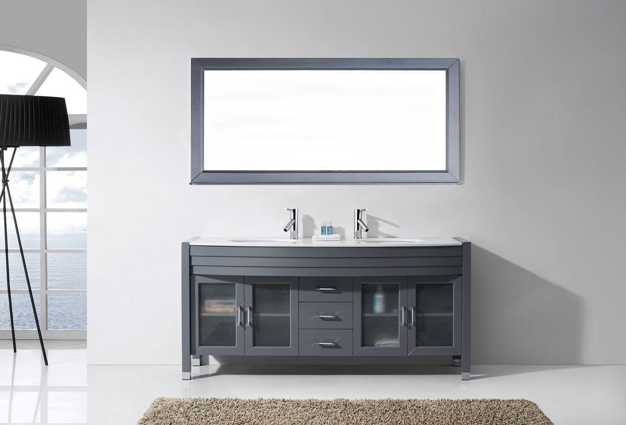 Virtu USA Ava 71" Double Round Sink Grey Top Vanity with Polished Chrome Faucet and Mirror Vanity Virtu USA 