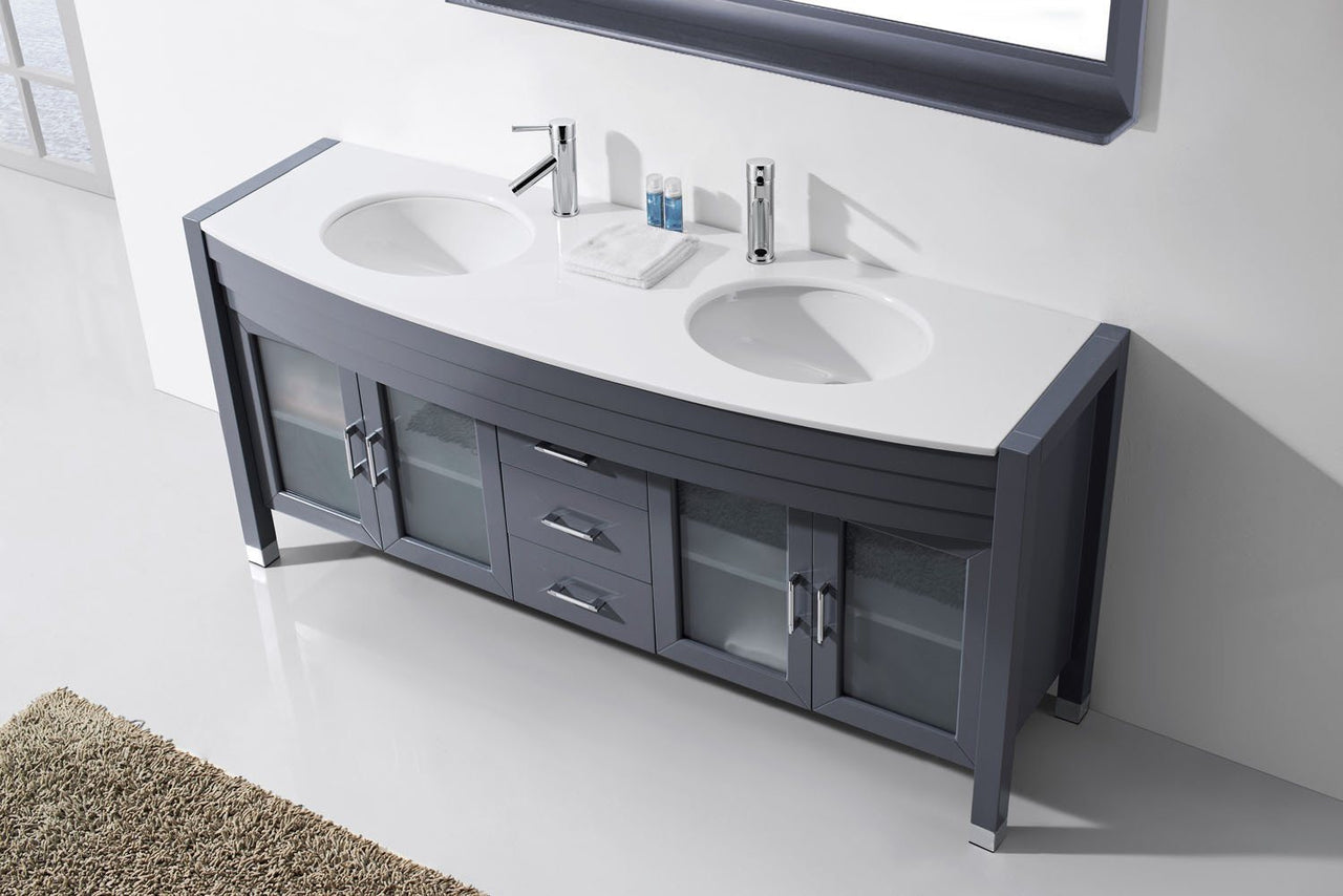 Virtu USA Ava 71" Double Round Sink Grey Top Vanity with Polished Chrome Faucet and Mirror Vanity Virtu USA 