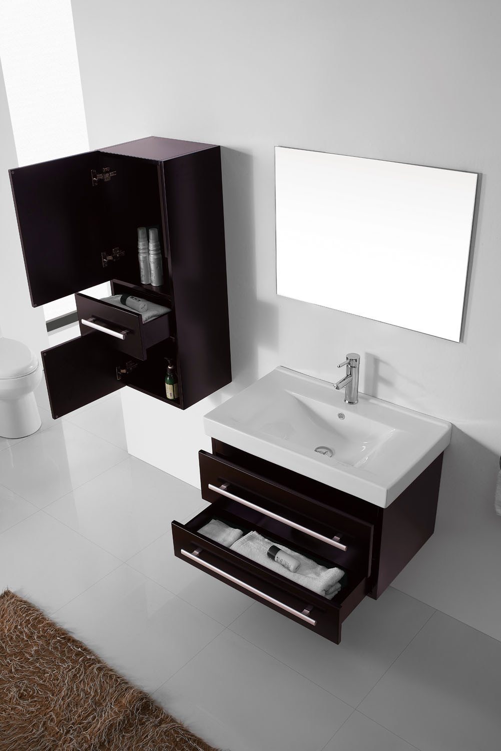 Virtu USA Antonio 29" Single Square Sink Espresso Top Vanity in Espresso with Brushed Nickel Faucet and Mirror Vanity Virtu USA 