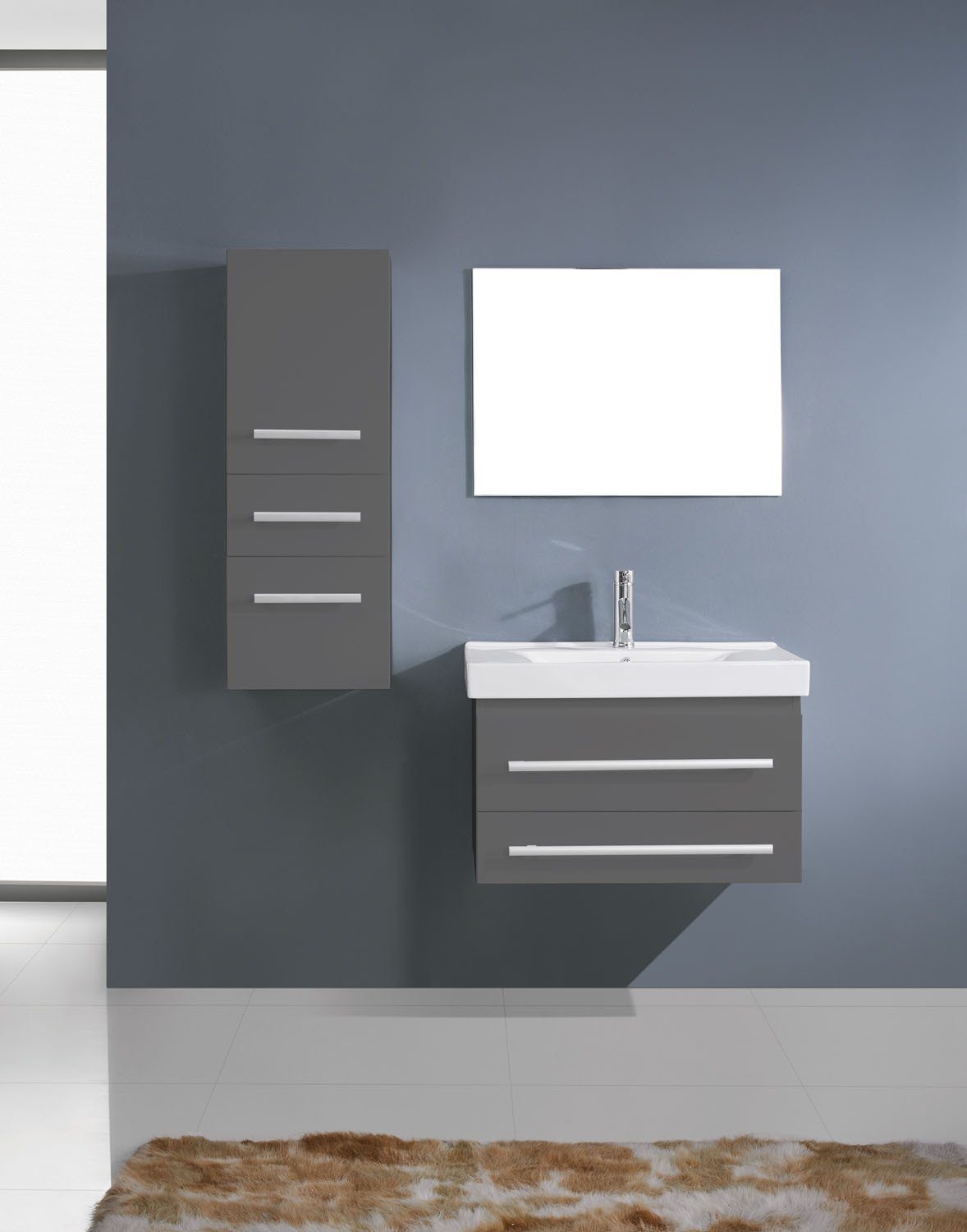 Virtu USA Antonio 29" Single Square Sink Grey Top Vanity in Grey with Polished Chrome Faucet and Mirror Vanity Virtu USA 