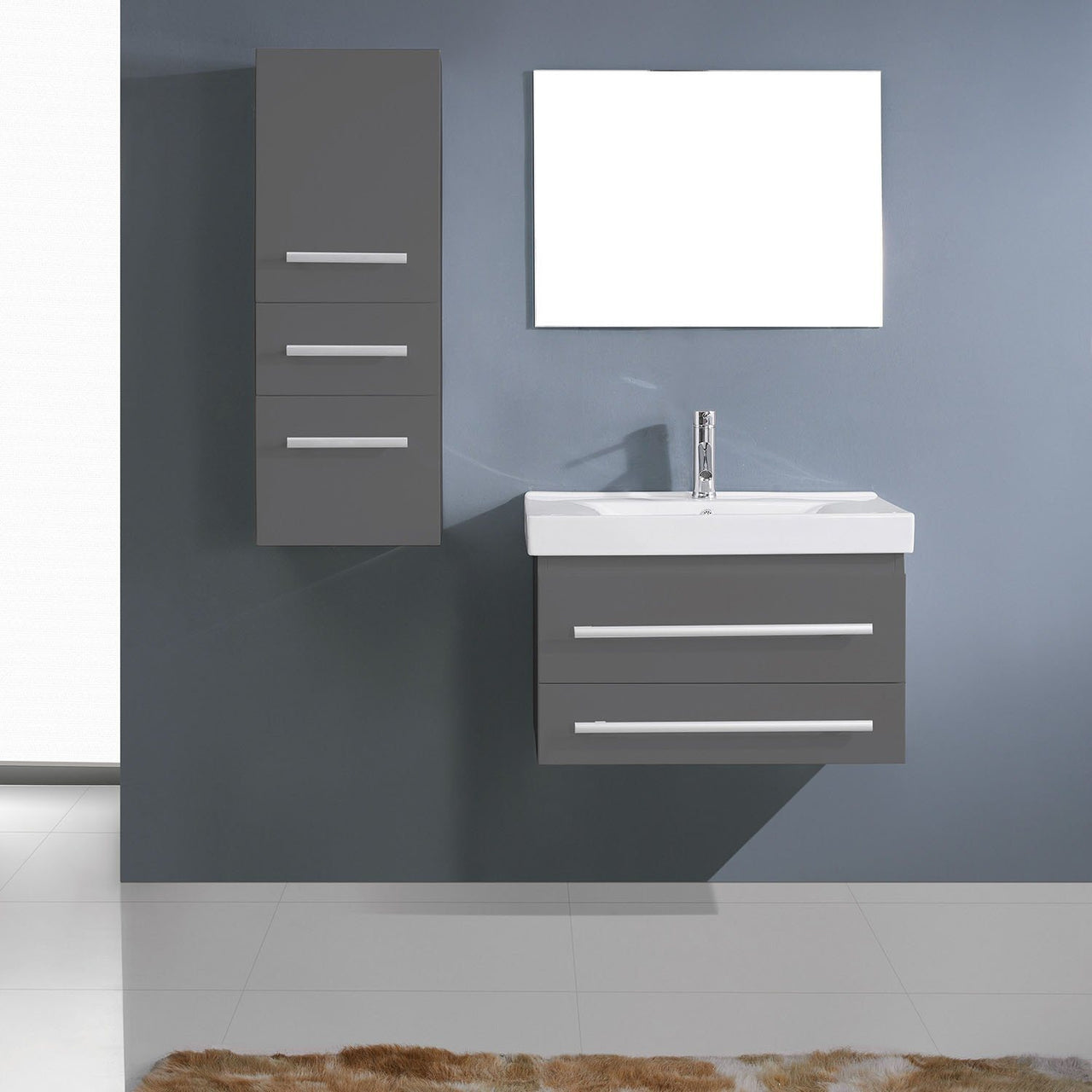 Virtu USA Antonio 29" Single Square Sink Grey Top Vanity in Grey with Brushed Nickel Faucet and Mirror Vanity Virtu USA 