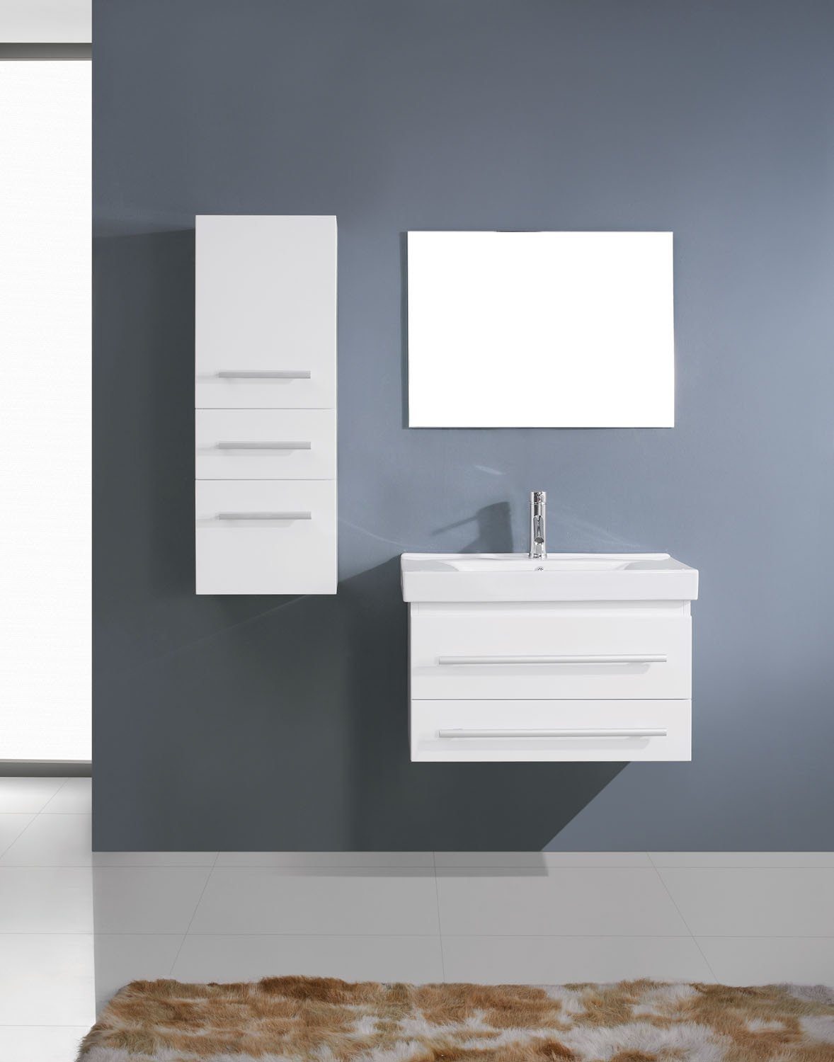 Virtu USA Antonio 29" Single Square Sink White Top Vanity in White with Brushed Nickel Faucet and Mirror Vanity Virtu USA 