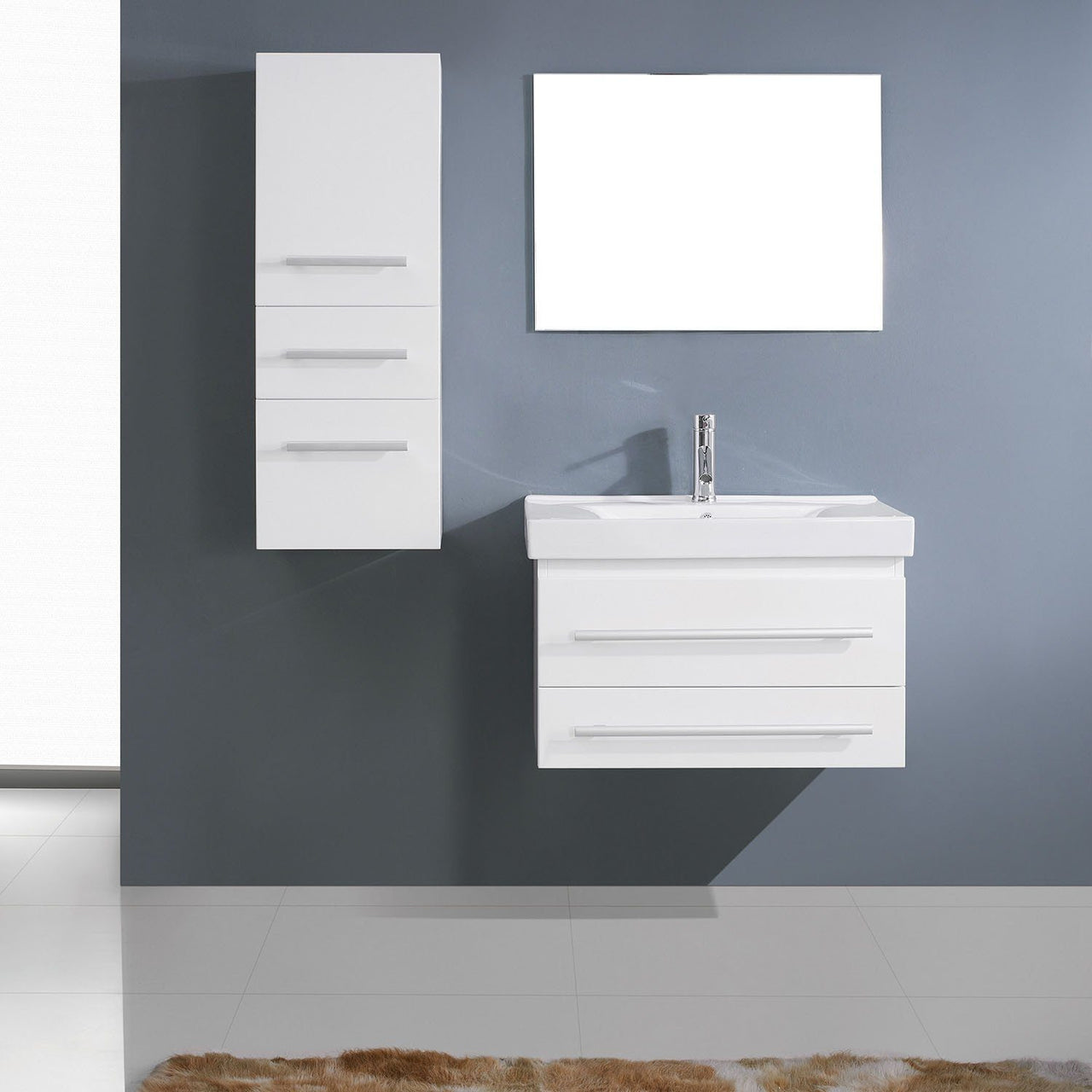 Virtu USA Antonio 29" Single Square Sink White Top Vanity in White with Brushed Nickel Faucet and Mirror Vanity Virtu USA 