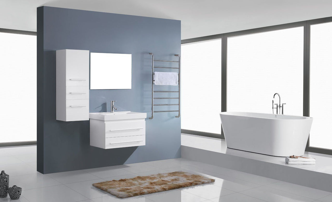 Virtu USA Antonio 29" Single Square Sink White Top Vanity in White with Brushed Nickel Faucet and Mirror Vanity Virtu USA 
