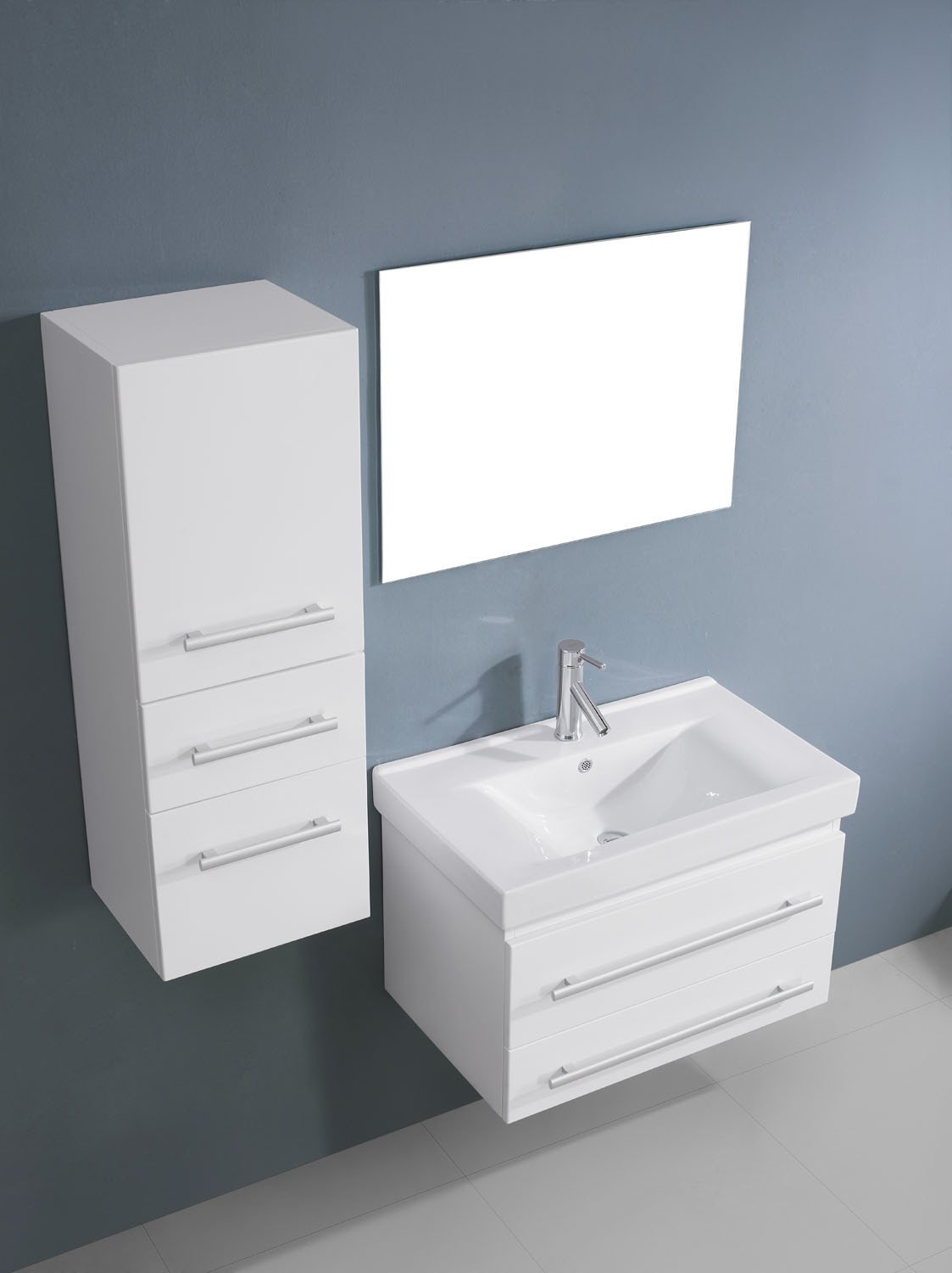 Virtu USA Antonio 29" Single Square Sink White Top Vanity in White with Polished Chrome Faucet and Mirror Vanity Virtu USA 