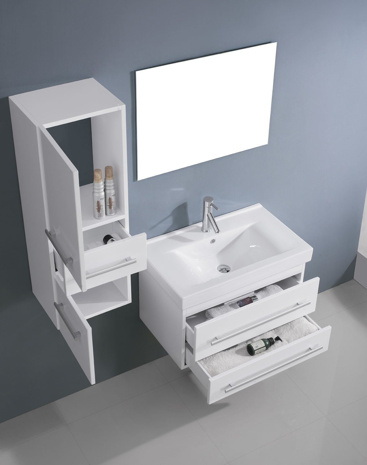 Virtu USA Antonio 29" Single Square Sink White Top Vanity in White with Brushed Nickel Faucet and Mirror Vanity Virtu USA 