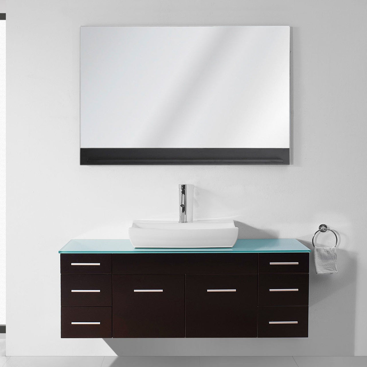 Virtu Biagio 56" Single Odd Sink Espresso Top with Brushed Nickel Faucet and Mirror Vanity Virtu USA 