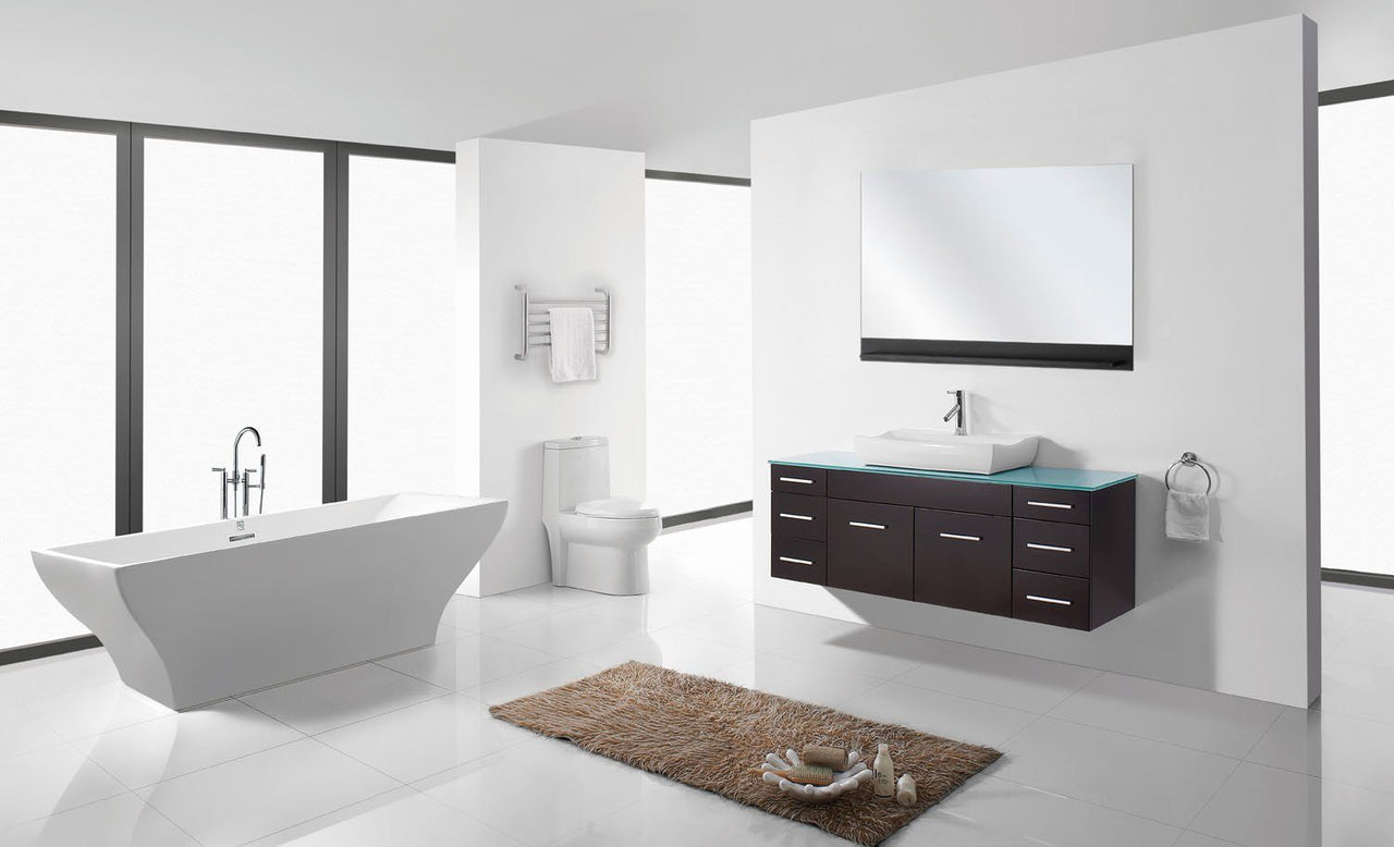 Virtu Biagio 56" Single Odd Sink Espresso Top with Brushed Nickel Faucet and Mirror Vanity Virtu USA 