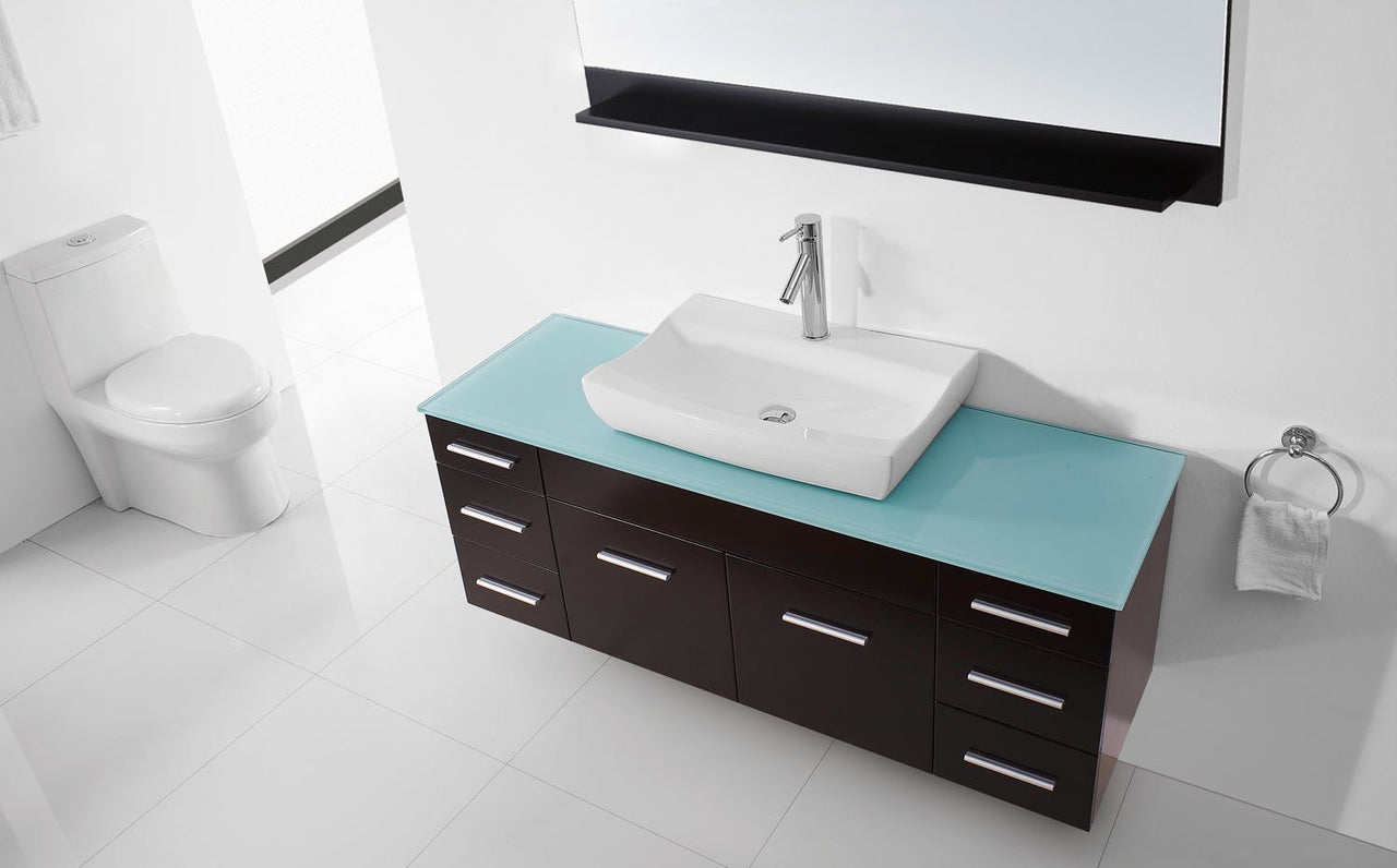Virtu Biagio 56" Single Odd Sink Espresso Top with Brushed Nickel Faucet and Mirror Vanity Virtu USA 