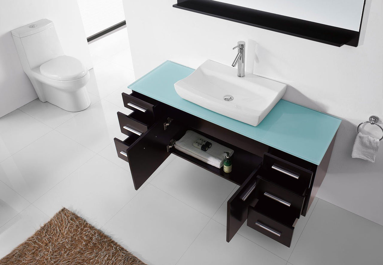 Virtu USA Biagio 56" Single Odd Sink Espresso Top Vanity w/ P C Faucet and Mirror Vanity Virtu USA 