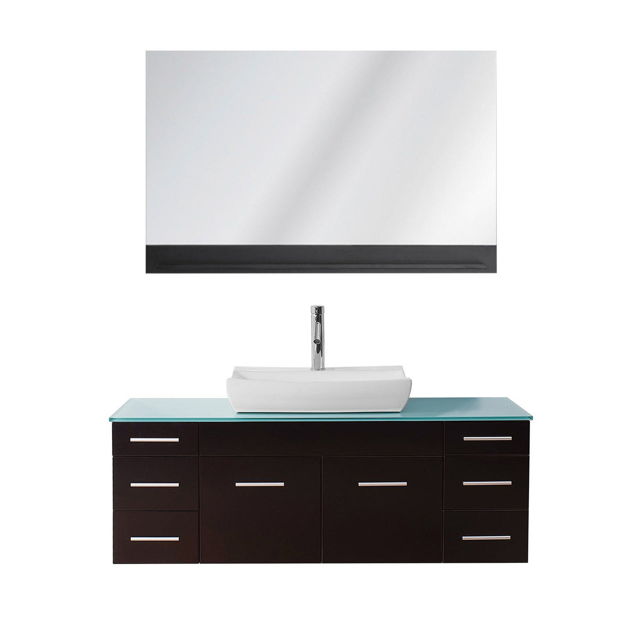 Virtu Biagio 56" Single Odd Sink Espresso Top with Brushed Nickel Faucet and Mirror Vanity Virtu USA 