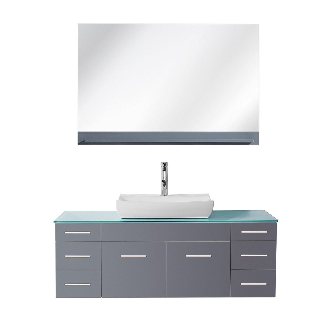 Virtu Biagio 56" Single Odd Sink Grey Top Vanity in Grey with Polished Chrome Faucet and Mirror Vanity Virtu USA 