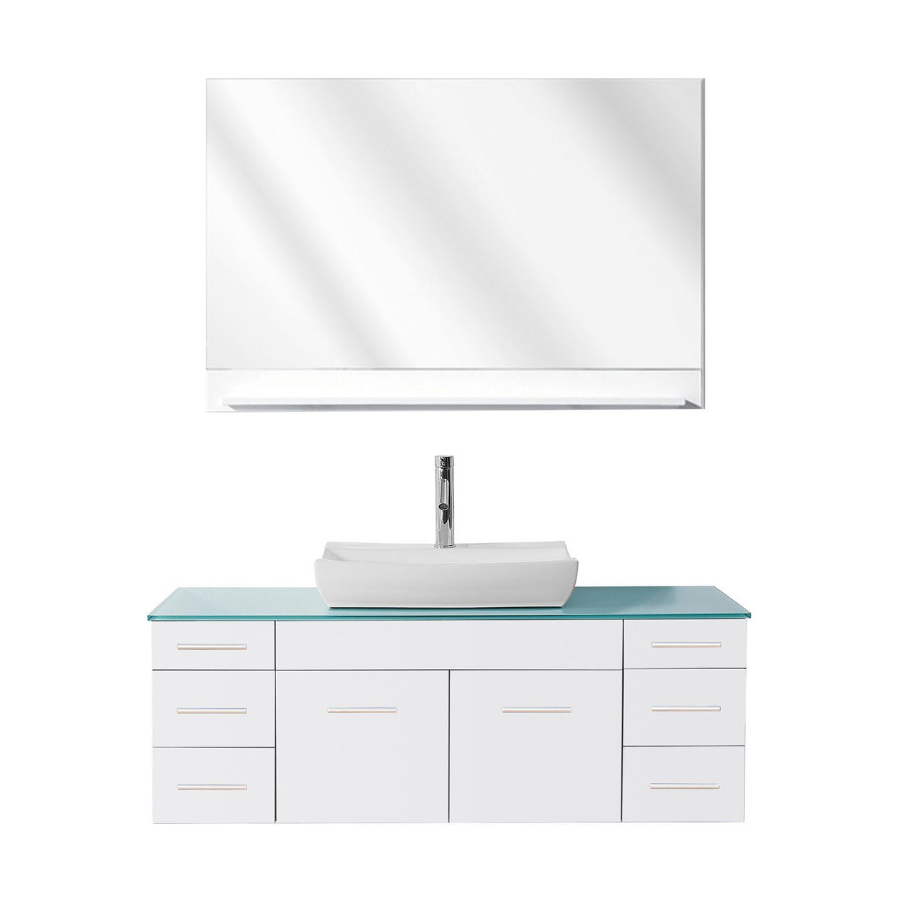Virtu USA Biagio 56" Single Odd Sink White Top Vanity in White with Polished Chrome Faucet and Mirror Vanity Virtu USA 