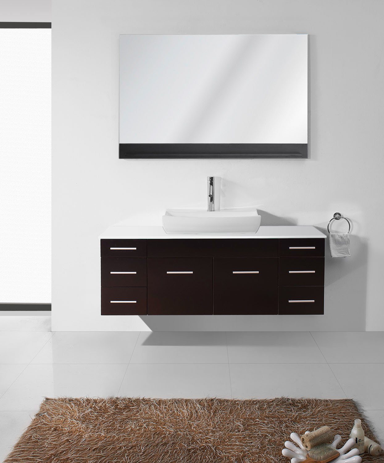 Virtu USA Biagio 56" Single Odd Sink Espresso Top with Polished Chrome Faucet and Mirror Vanity Virtu USA 