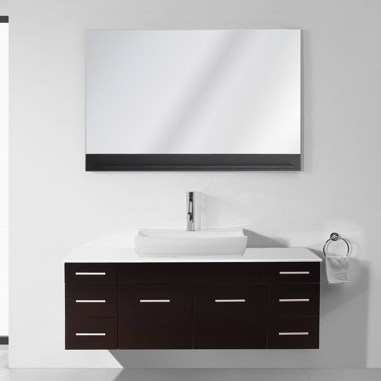 Virtu USA Biagio 56" Single Odd Sink Espresso Top with Polished Chrome Faucet and Mirror Vanity Virtu USA 