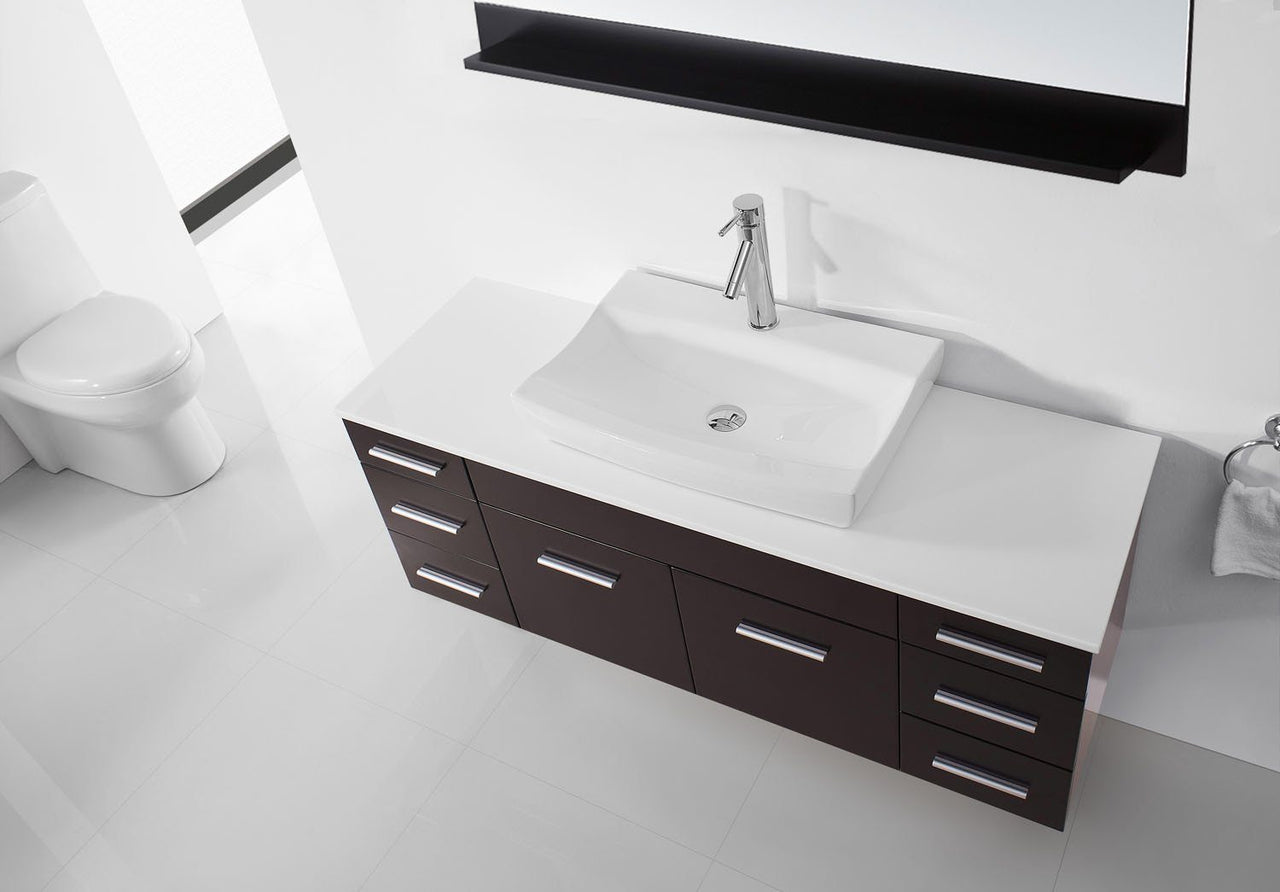 Virtu USA Biagio 56" Single Odd Sink Espresso Top with Polished Chrome Faucet and Mirror Vanity Virtu USA 