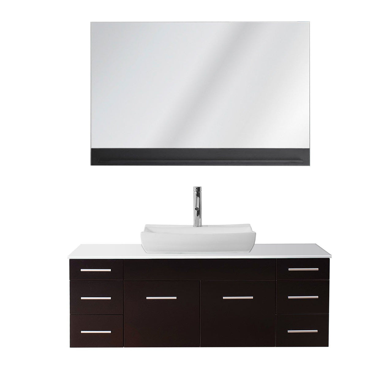 Virtu USA Biagio 56" Single Odd Sink Espresso Top with Polished Chrome Faucet and Mirror Vanity Virtu USA 