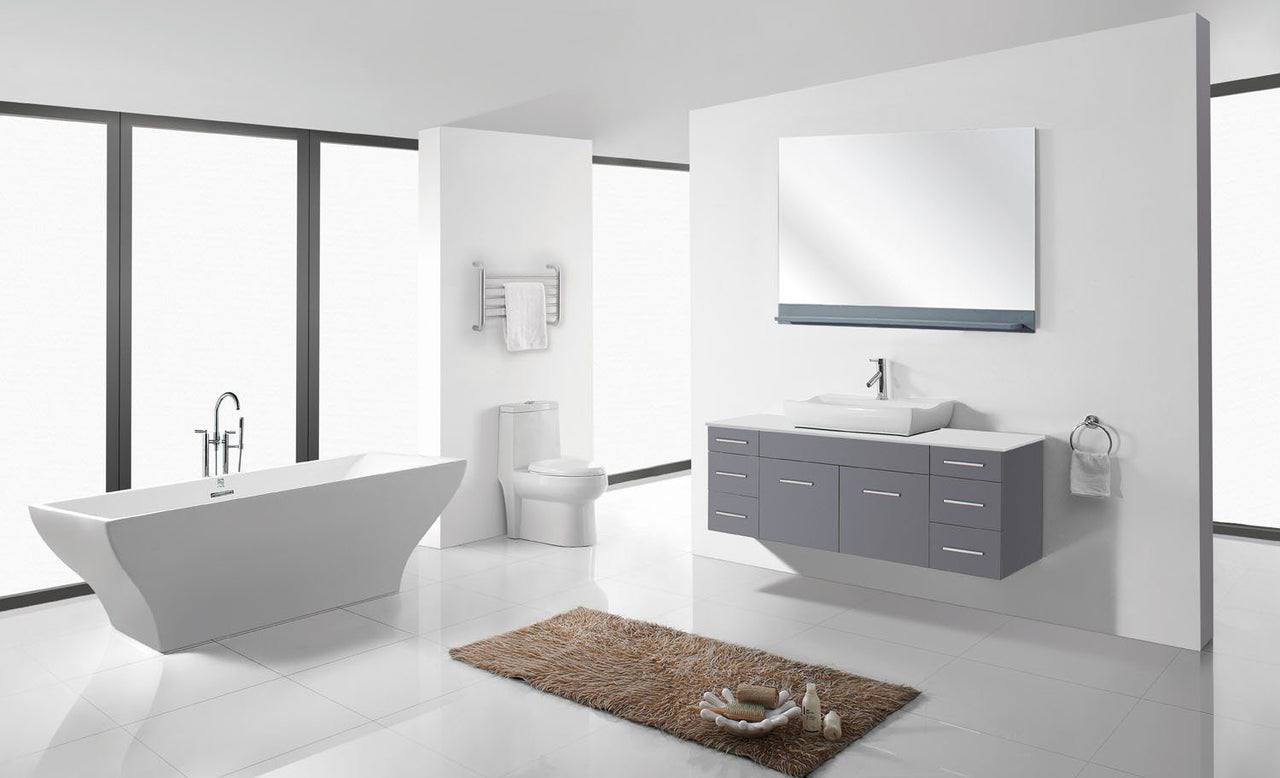 Virtu USA Biagio 56" Single Odd Sink Grey Top Vanity in Grey with Brushed Nickel Faucet and Mirror Vanity Virtu USA 