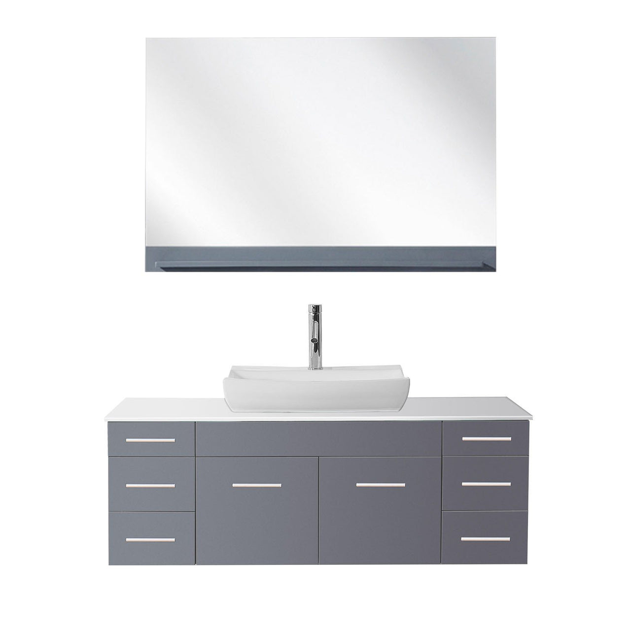 Virtu USA Biagio 56" Single Odd Sink Grey Top Vanity in Grey with Brushed Nickel Faucet and Mirror Vanity Virtu USA 