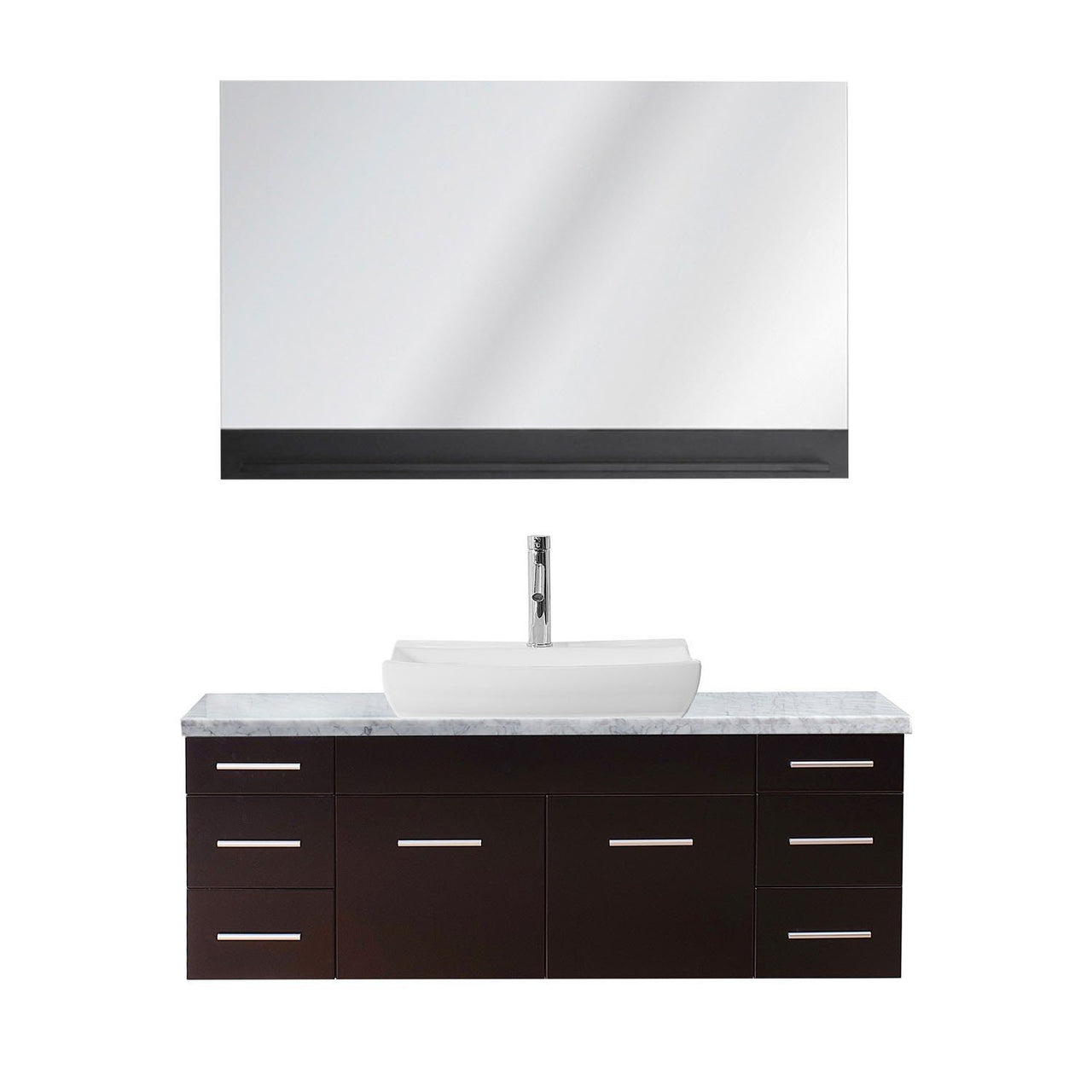 Virtu USA Biagio 56" Single Odd Sink Espresso Top Vanity in Espresso with Polished Chrome Faucet and Mirror Vanity Virtu USA 