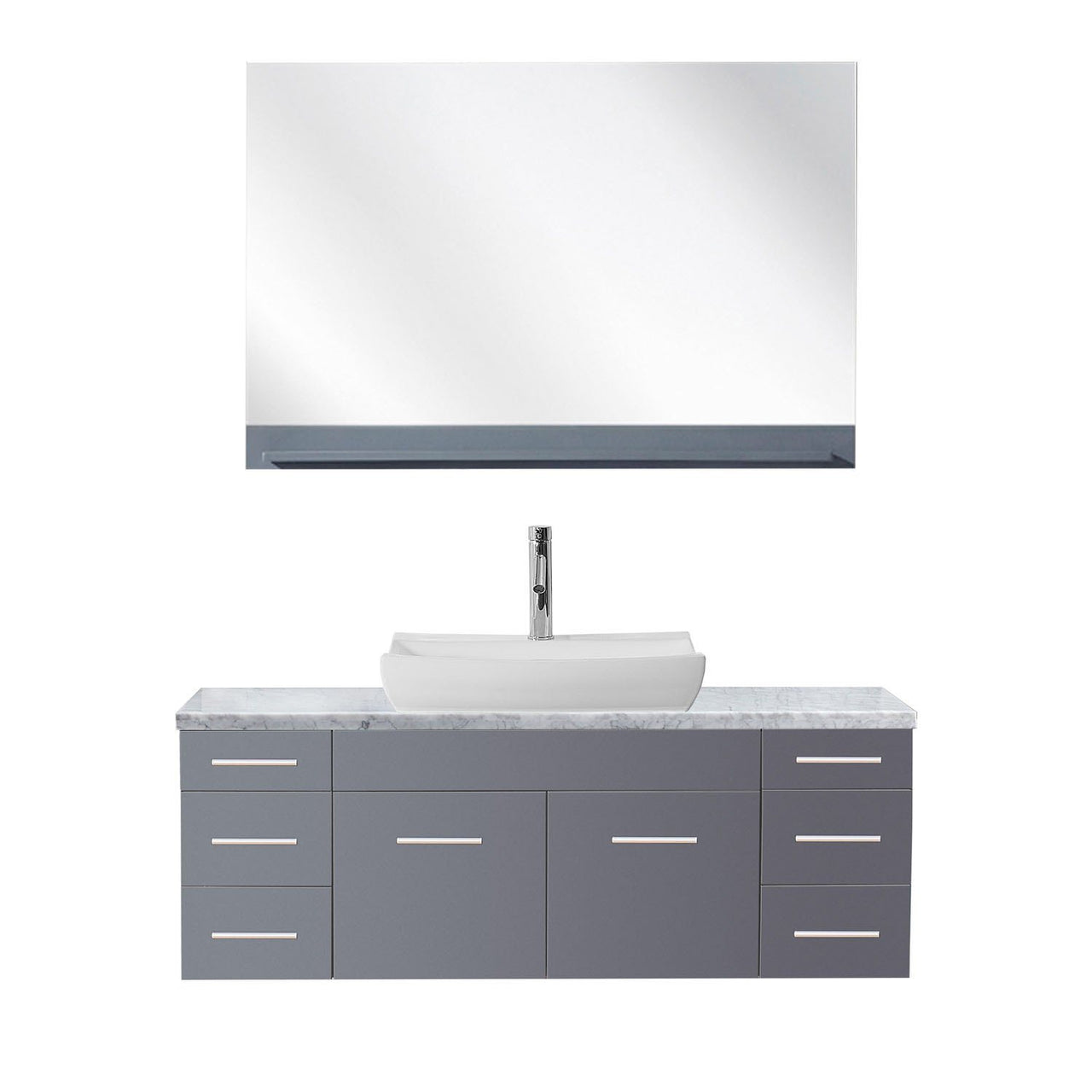 Virtu USA Biagio 56" Single Odd Sink Grey Top with Brushed Nickel Faucet and Mirror Vanity Virtu USA 