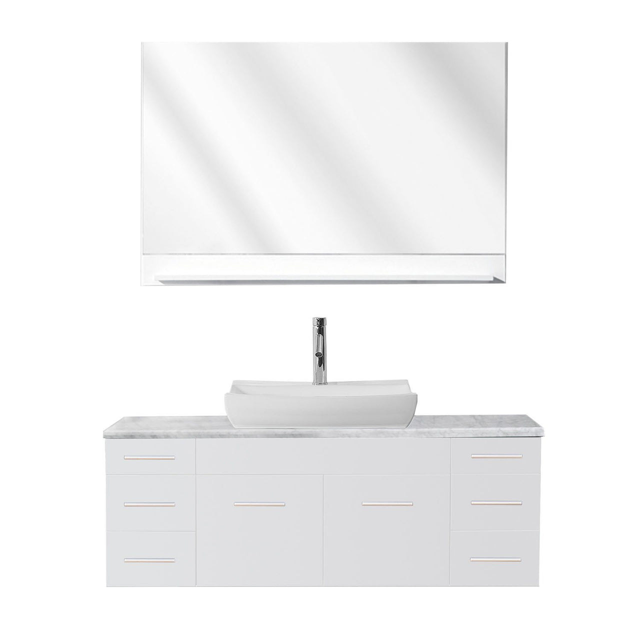 Virtu USA Biagio 56" Single Odd Sink White Top with Polished Chrome Faucet and Mirror Vanity Virtu USA 