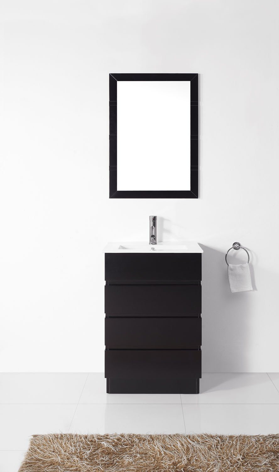 Virtu USA Bruno 24" Single Square Sink Espresso Top Vanity in Espresso with Polished Chrome Faucet and Mirror Vanity Virtu USA 