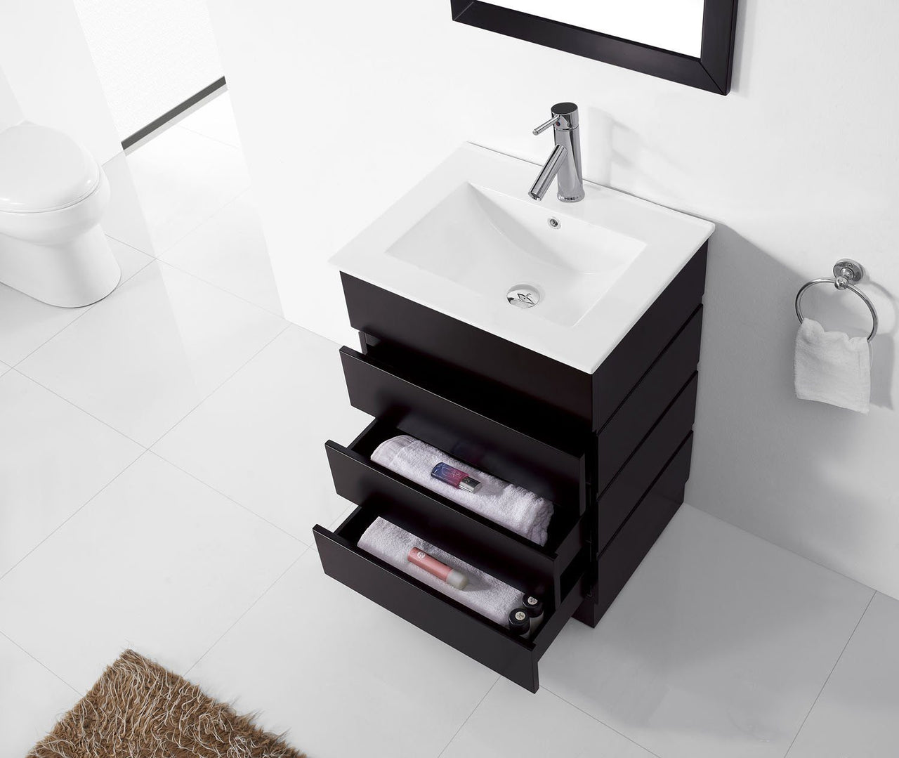 Virtu USA Bruno 24" Single Square Sink Espresso Top Vanity in Espresso with Polished Chrome Faucet and Mirror Vanity Virtu USA 