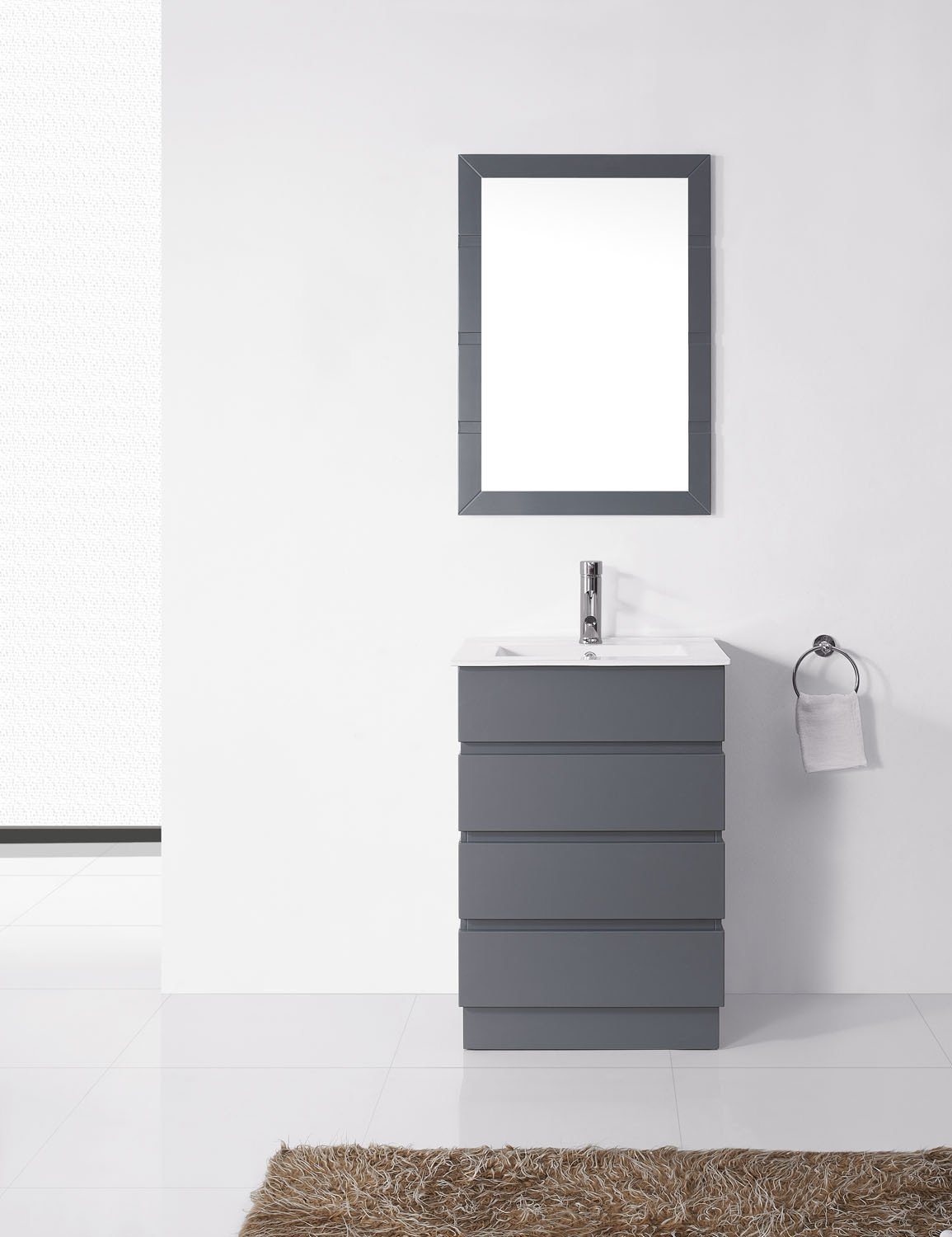 Virtu USA Bruno 24" Single Square Sink Grey Top Vanity in Grey with Polished Chrome Faucet and Mirror Vanity Virtu USA 