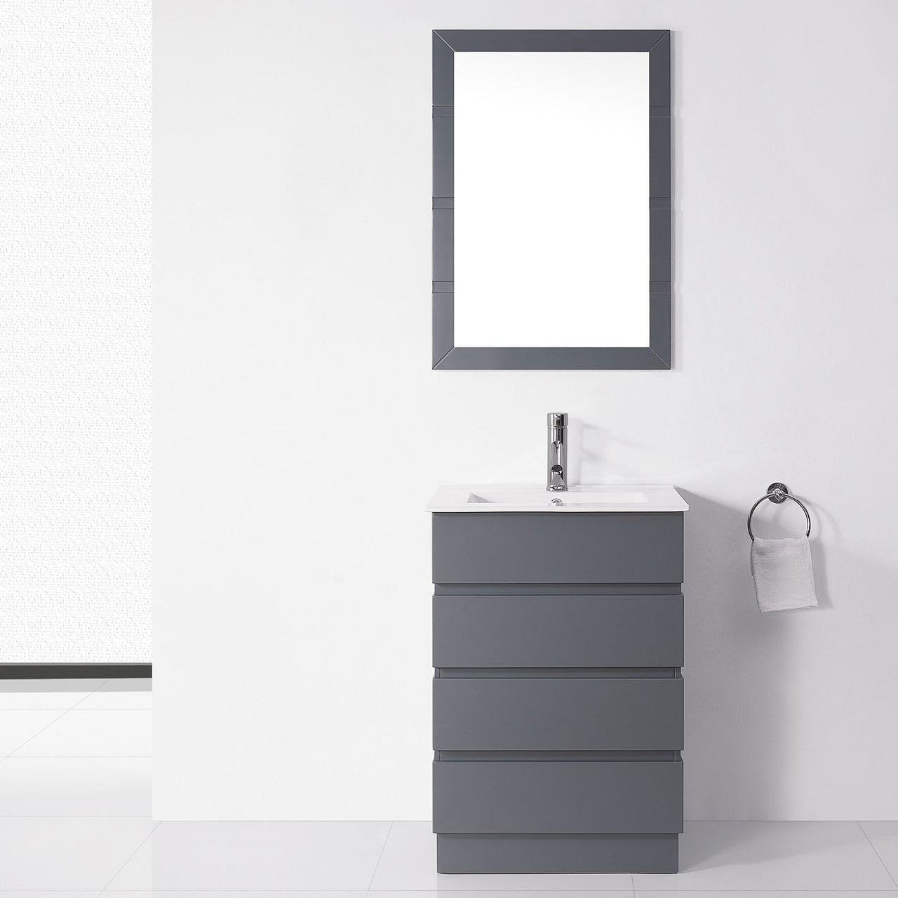 Virtu USA Bruno 24" Single Square Sink Grey Top Vanity in Grey with Polished Chrome Faucet and Mirror Vanity Virtu USA 