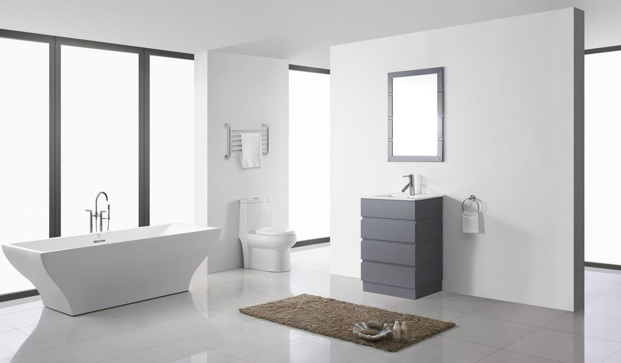 Virtu USA Bruno 24" Single Square Sink Grey Top Vanity in Grey with Polished Chrome Faucet and Mirror Vanity Virtu USA 