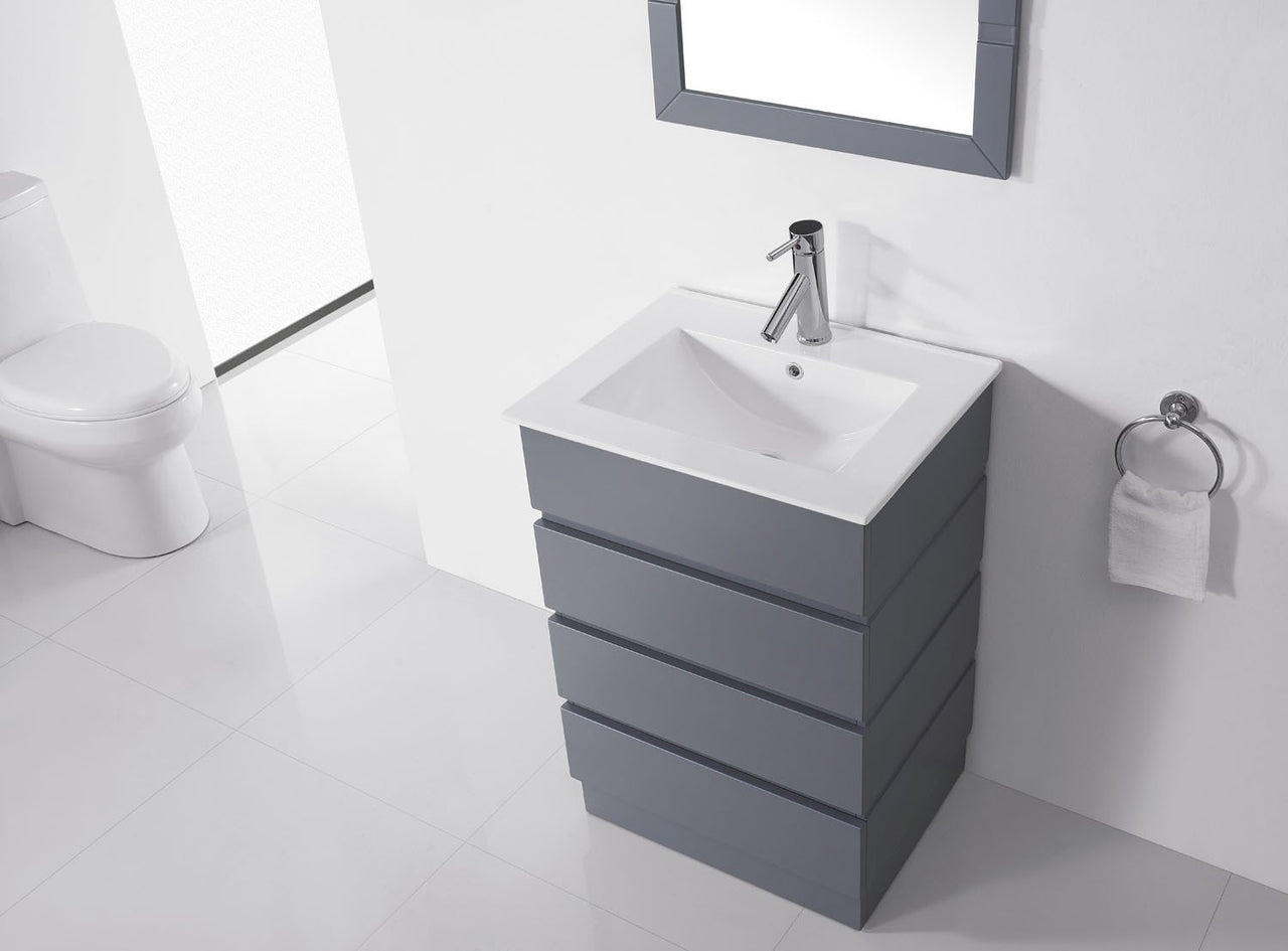 Virtu USA Bruno 24" Single Square Sink Grey Top Vanity in Grey with Brushed Nickel Faucet and Mirror Vanity Virtu USA 