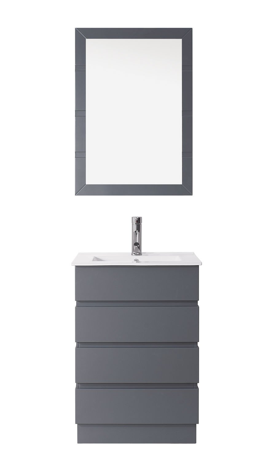 Virtu USA Bruno 24" Single Square Sink Grey Top Vanity in Grey with Polished Chrome Faucet and Mirror Vanity Virtu USA 