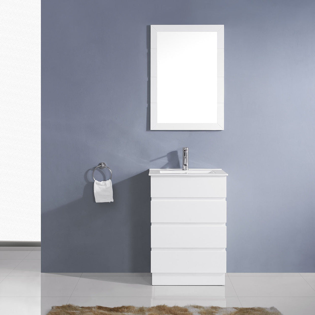Virtu USA Bruno 24" Single Square Sink White Top Vanity with Brushed Nickel Faucet and Mirror Vanity Virtu USA 