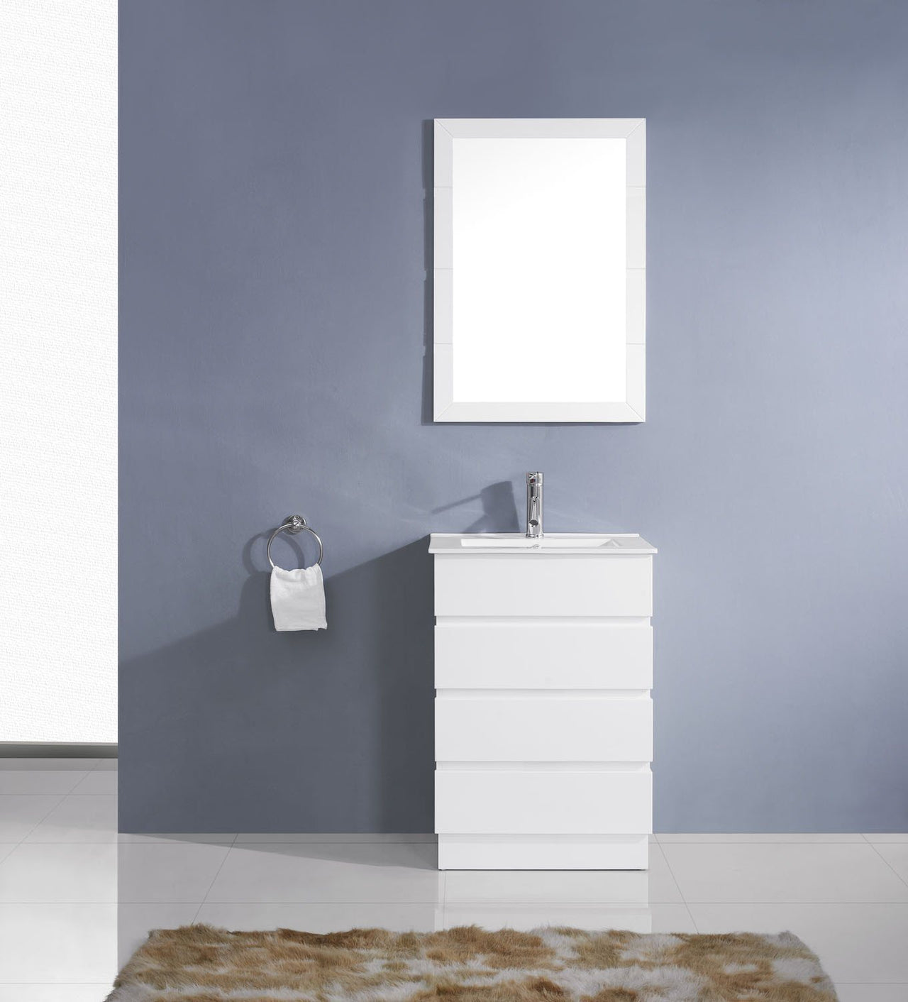 Virtu USA Bruno 24" Single Square Sink White Top Vanity with Brushed Nickel Faucet and Mirror Vanity Virtu USA 