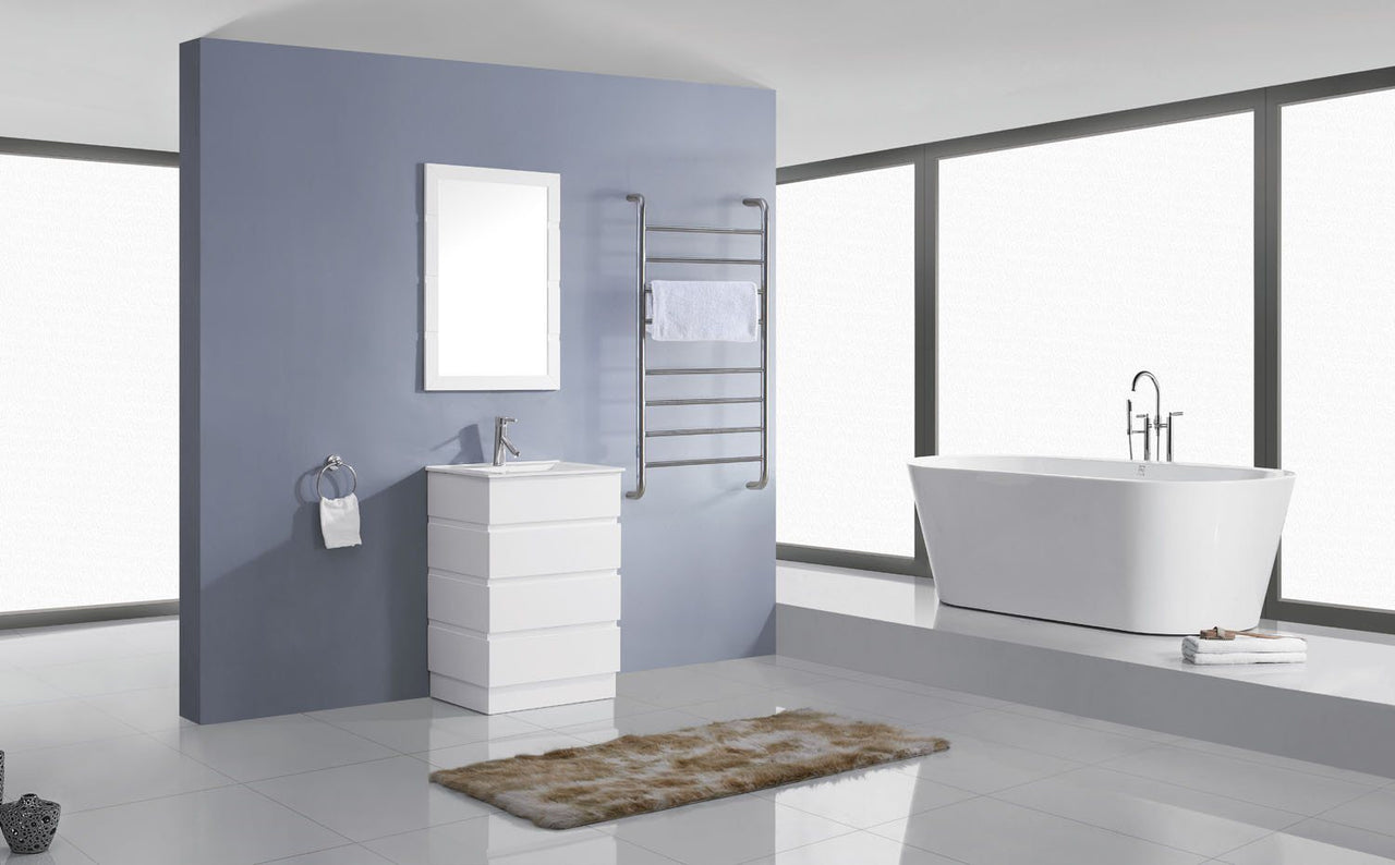 Virtu USA Bruno 24" Single Square Sink White Top Vanity with Polished Chrome Faucet and Mirror Vanity Virtu USA 