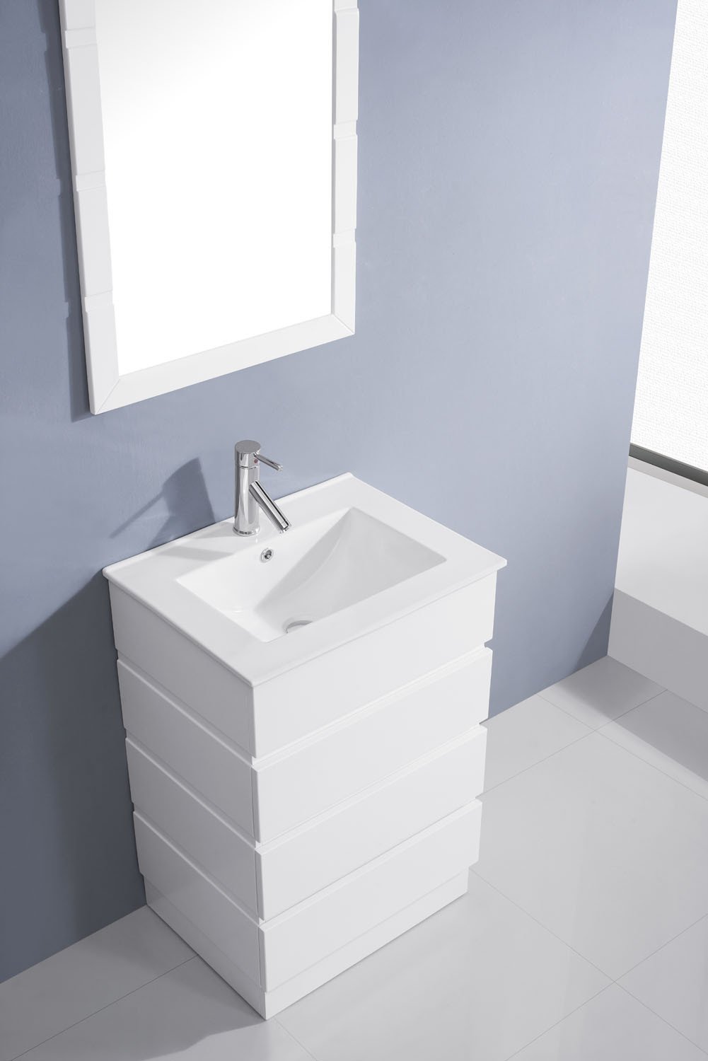 Virtu USA Bruno 24" Single Square Sink White Top Vanity with Brushed Nickel Faucet and Mirror Vanity Virtu USA 