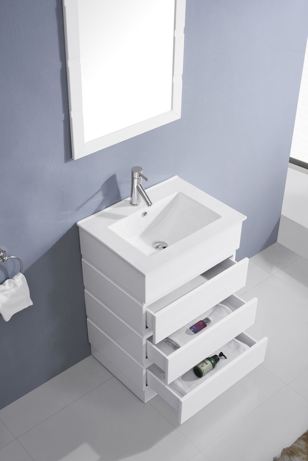 Virtu USA Bruno 24" Single Square Sink White Top Vanity with Polished Chrome Faucet and Mirror Vanity Virtu USA 