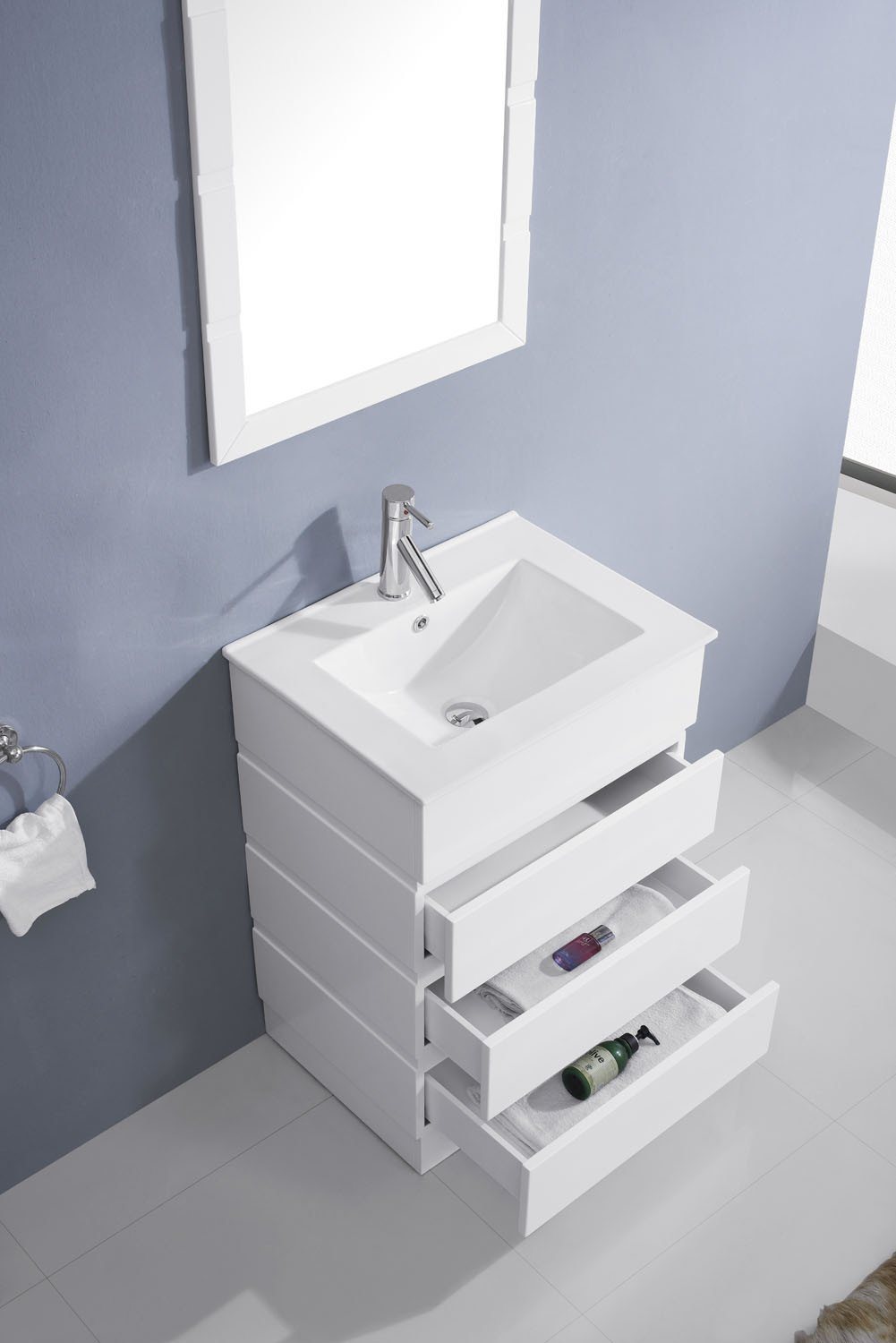 Virtu USA Bruno 24" Single Square Sink White Top Vanity with Brushed Nickel Faucet and Mirror Vanity Virtu USA 